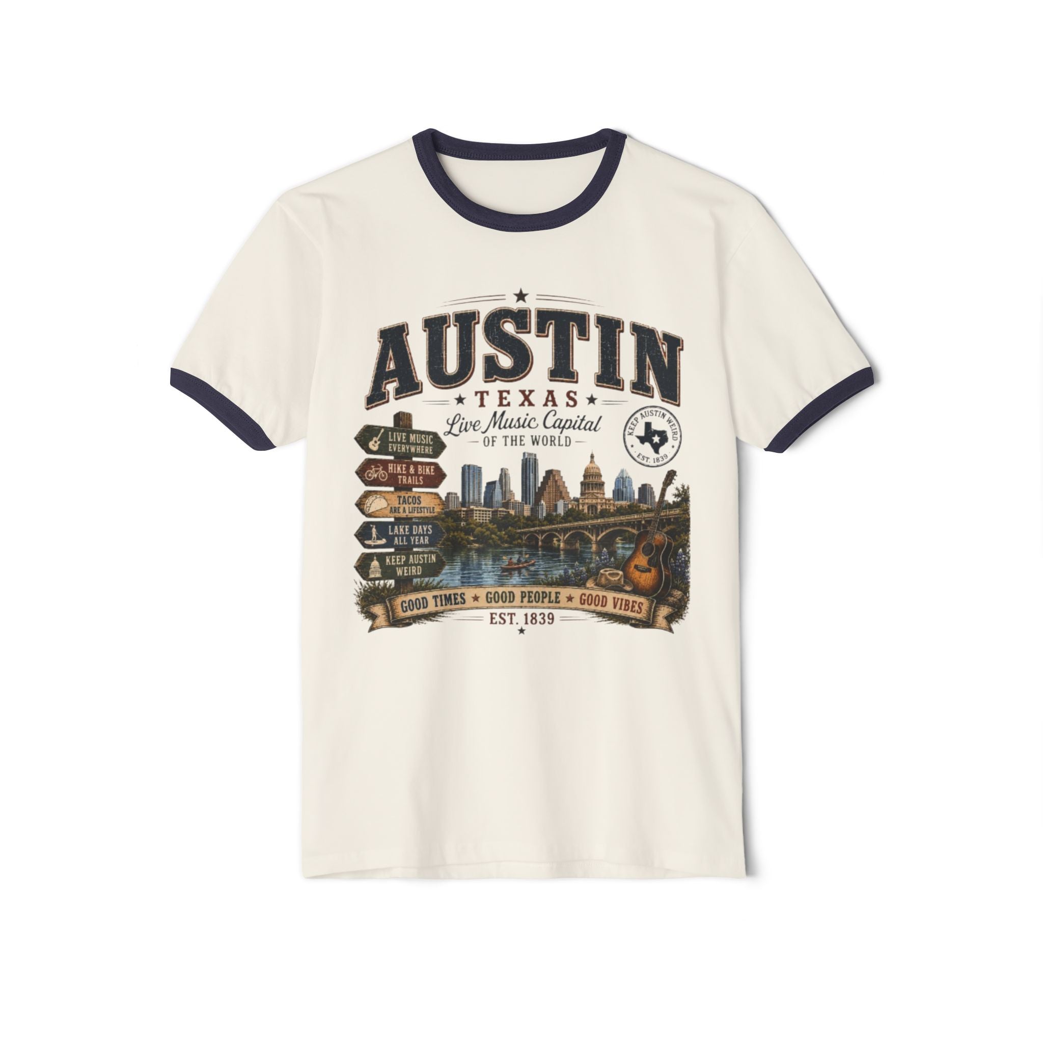 Austin, Texas Vintage Skyline Ringer T-Shirt