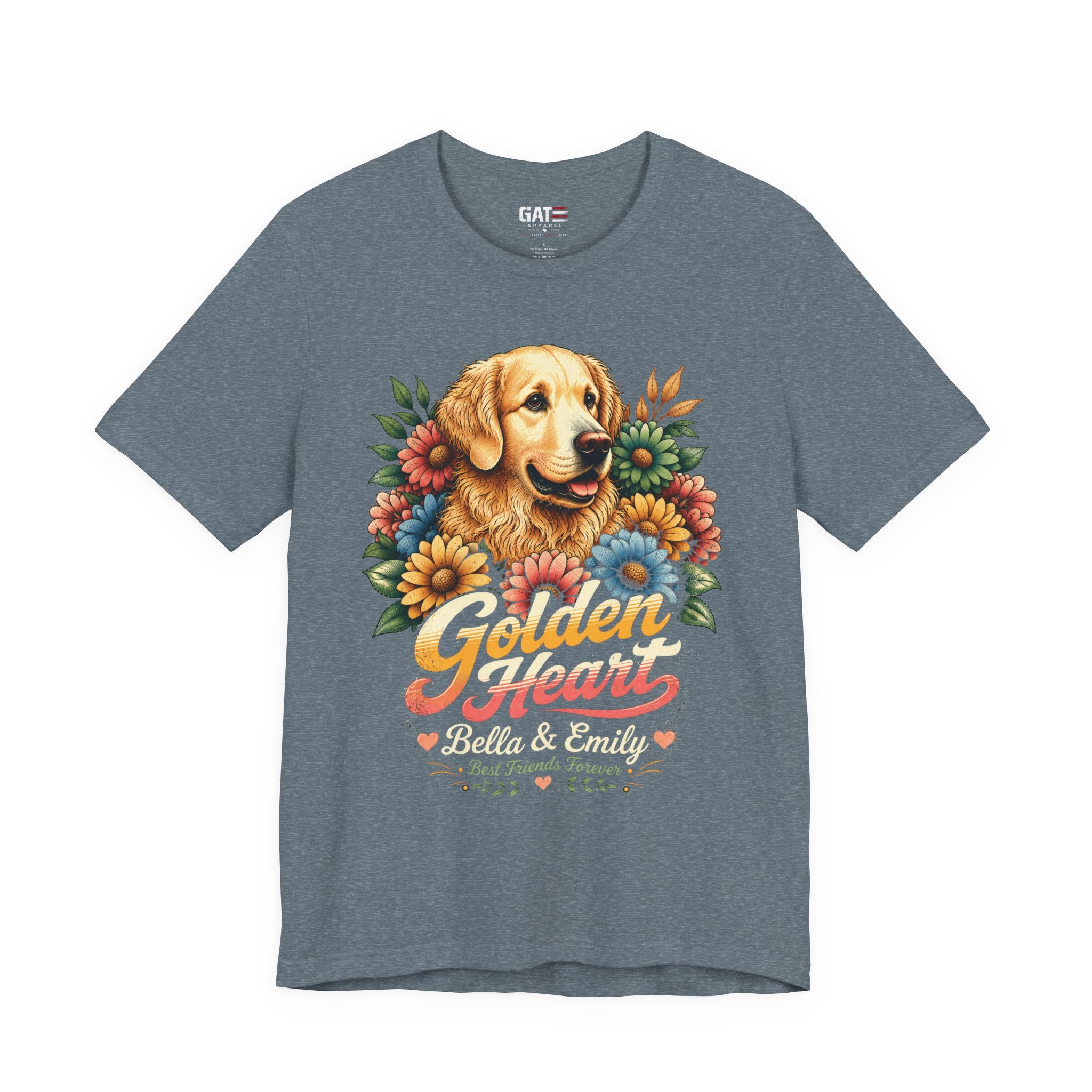 Golden Heart Golden Retriever T-Shirt — Personalized Pet Name Tee