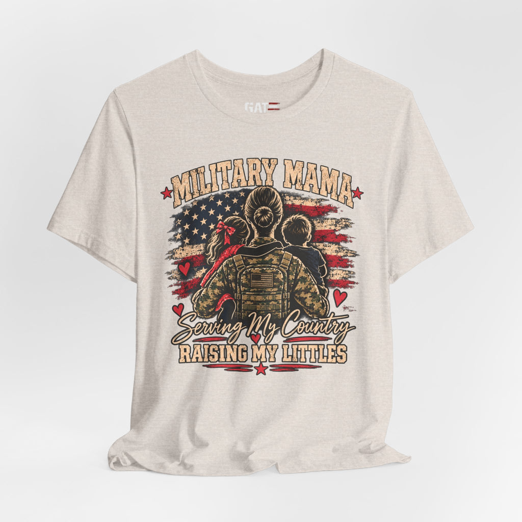 Military Mama T-Shirt – "Serving My Country, Raising My Littles" Patriotic Mom Tee
