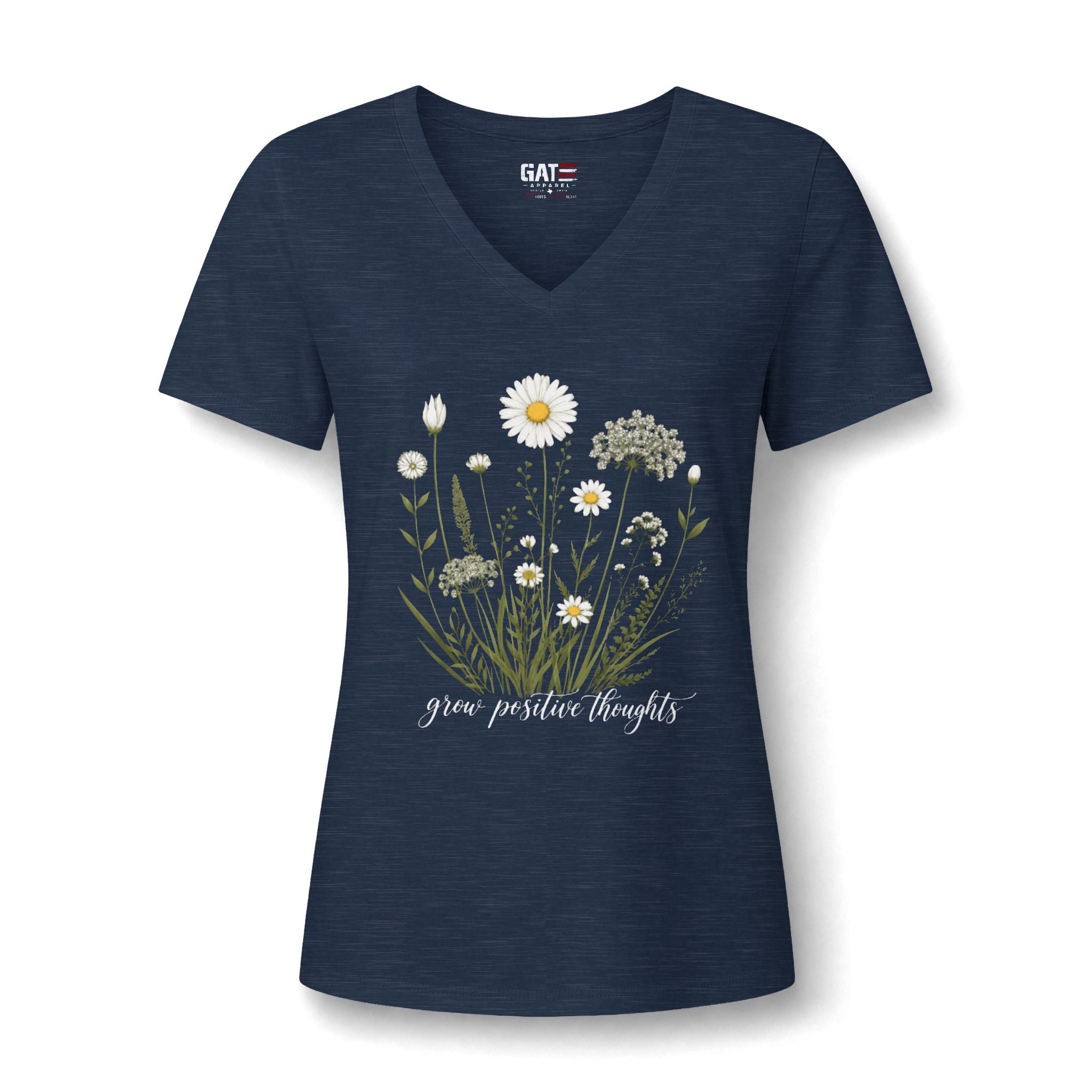 Daisy Wildflower V-Neck Tee — Give Positive Thoughts Floral Women's Shirt