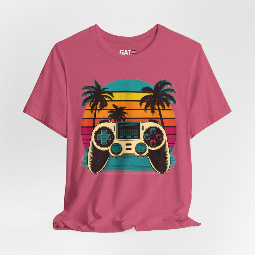 Retro Gaming Shirt, Gamer Sunset Tee, Video Game Controller Shirt, 80s Retro Gamer Gift, Beach Gaming T Shirt