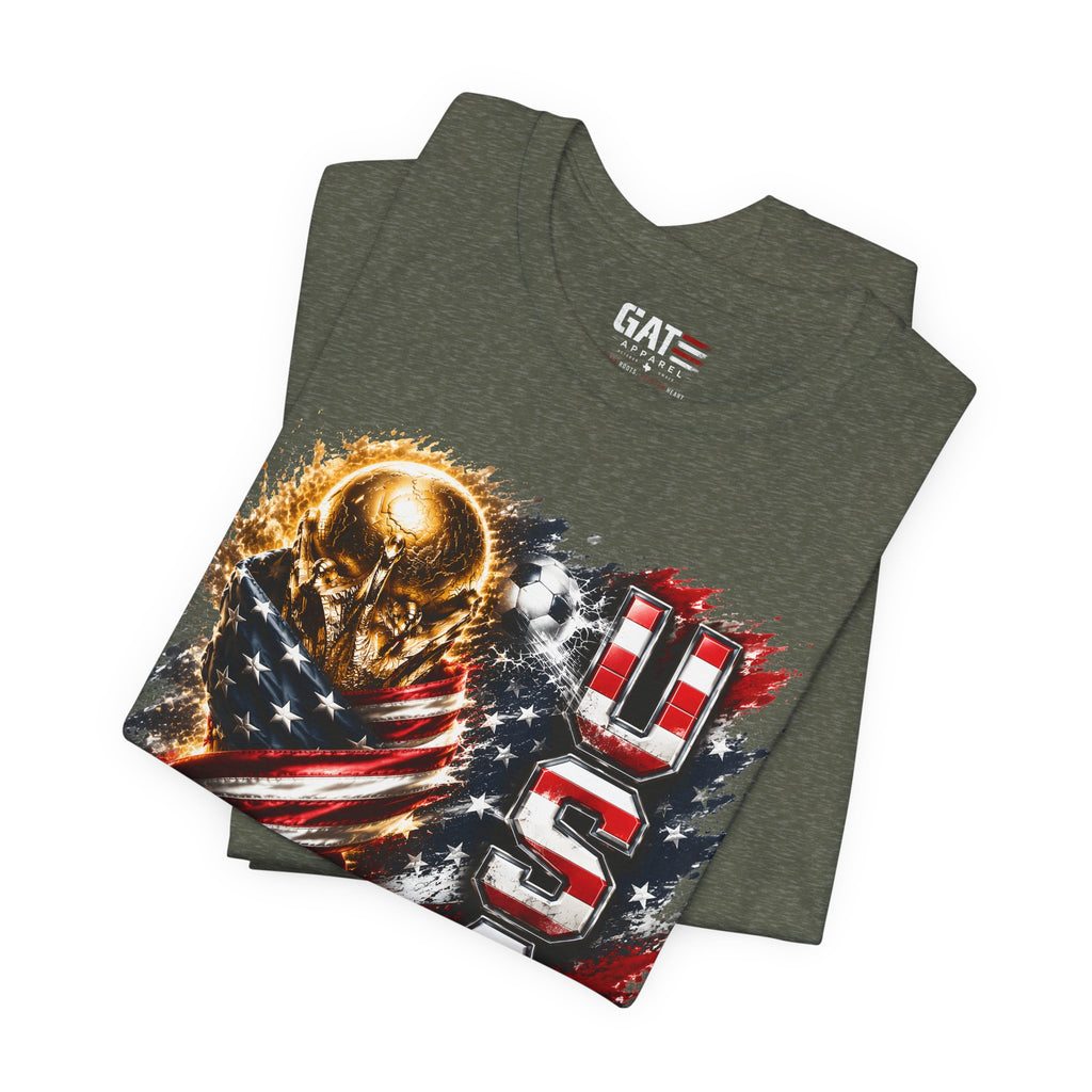 Team USA World Cup Patriotic World Cup Trophy Tee with American Flag & Bold USA Design