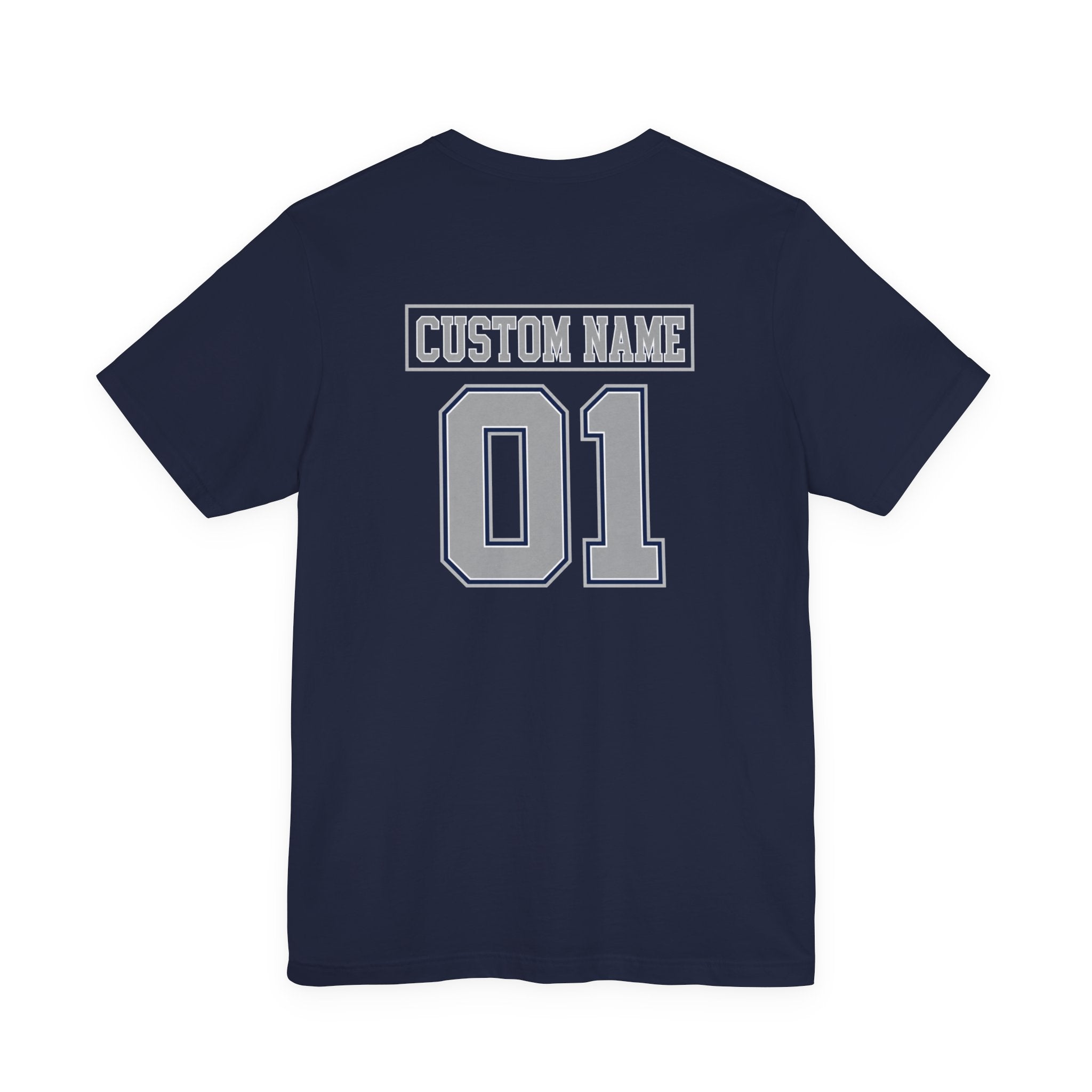 Custom Name and Number Shirt, Personalized Dallas Football Fan Tee, Blue and Silver Jersey Style Back Design
