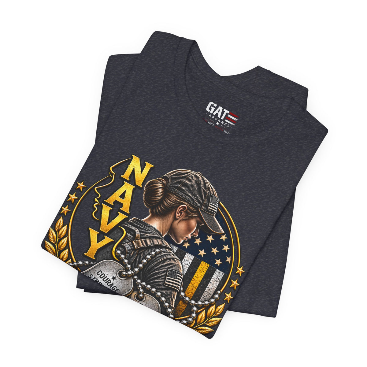 Female Navy Veteran Dog Tags Shirt | Patriotic Military Tee