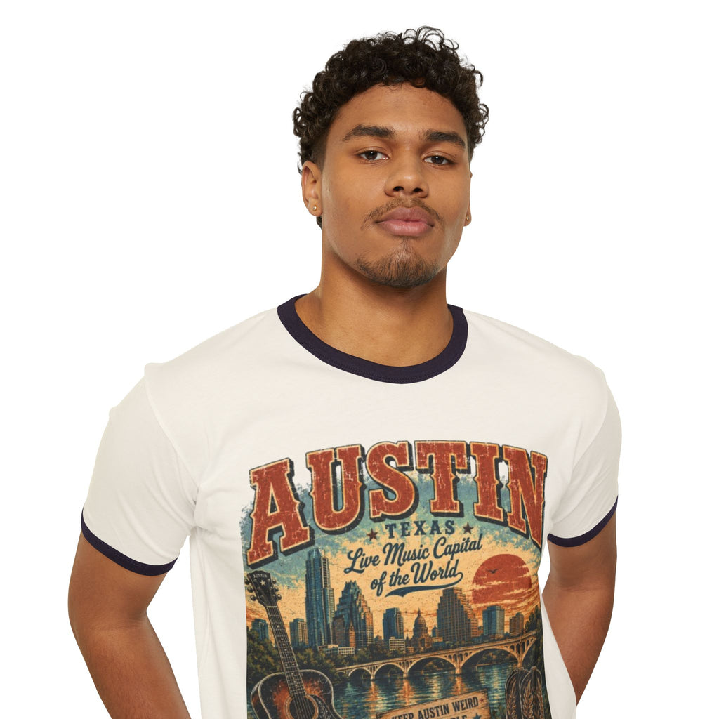 Austin Texas Vintage Guitar Ringer Tee