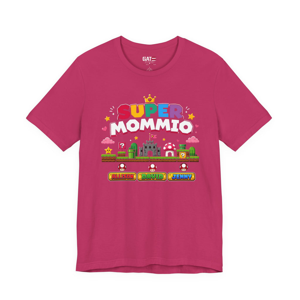 Personalized Super Mommio Shirt, Gamer Mom Shirt with Kids Names, Custom Mother's Day Gift, Retro Video Game Family Tee