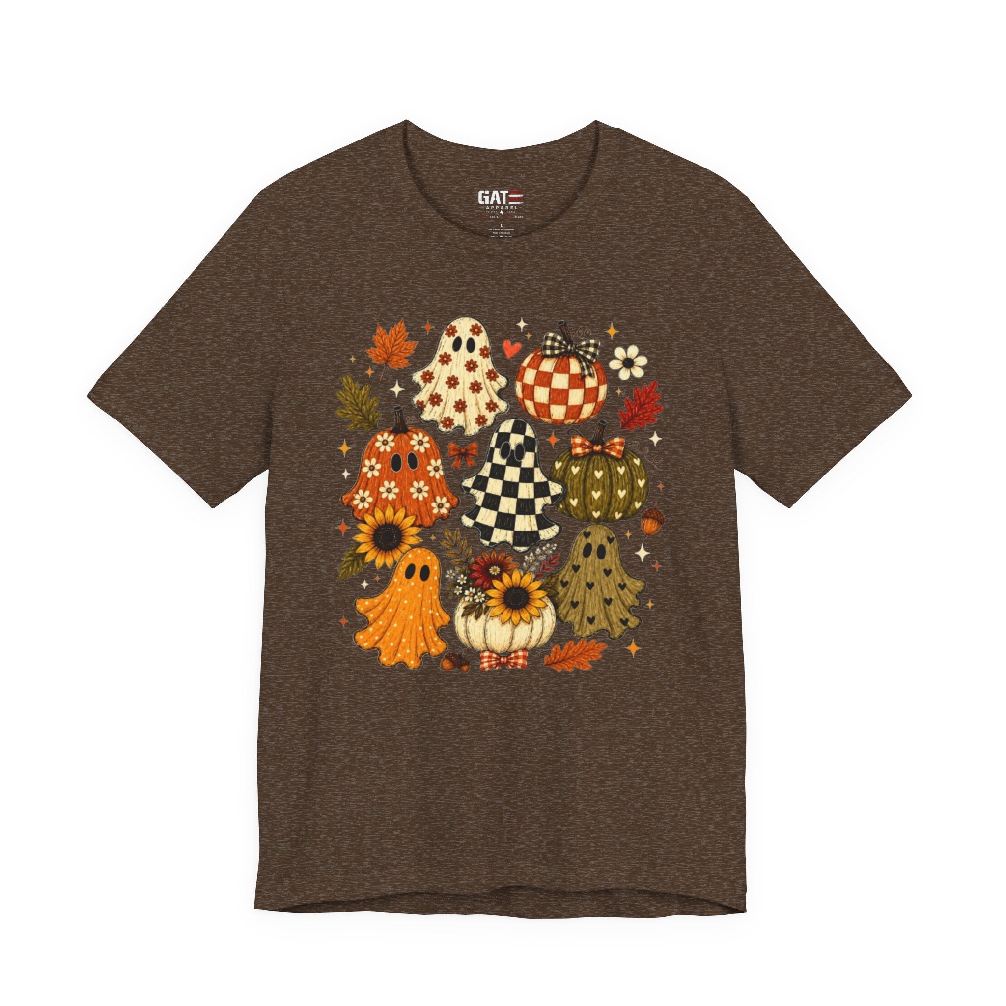 Halloween Pumpkin Ghosts Tee — Autumn Sunflower Fall Graphic T-Shirt