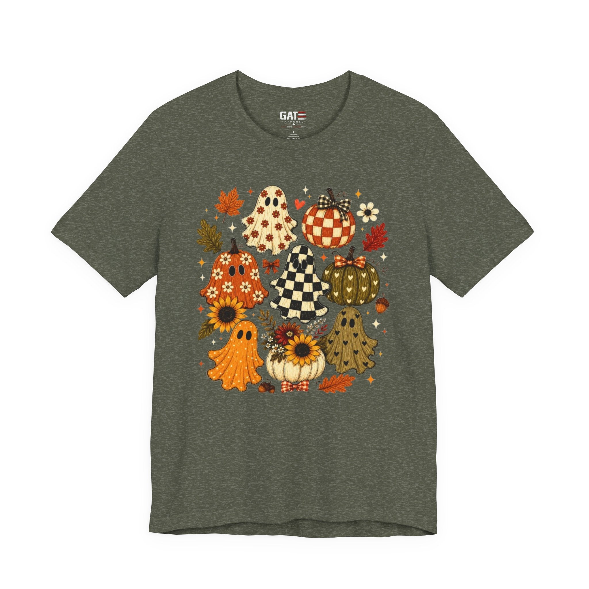 Halloween Pumpkin Ghosts Tee — Autumn Sunflower Fall Graphic T-Shirt