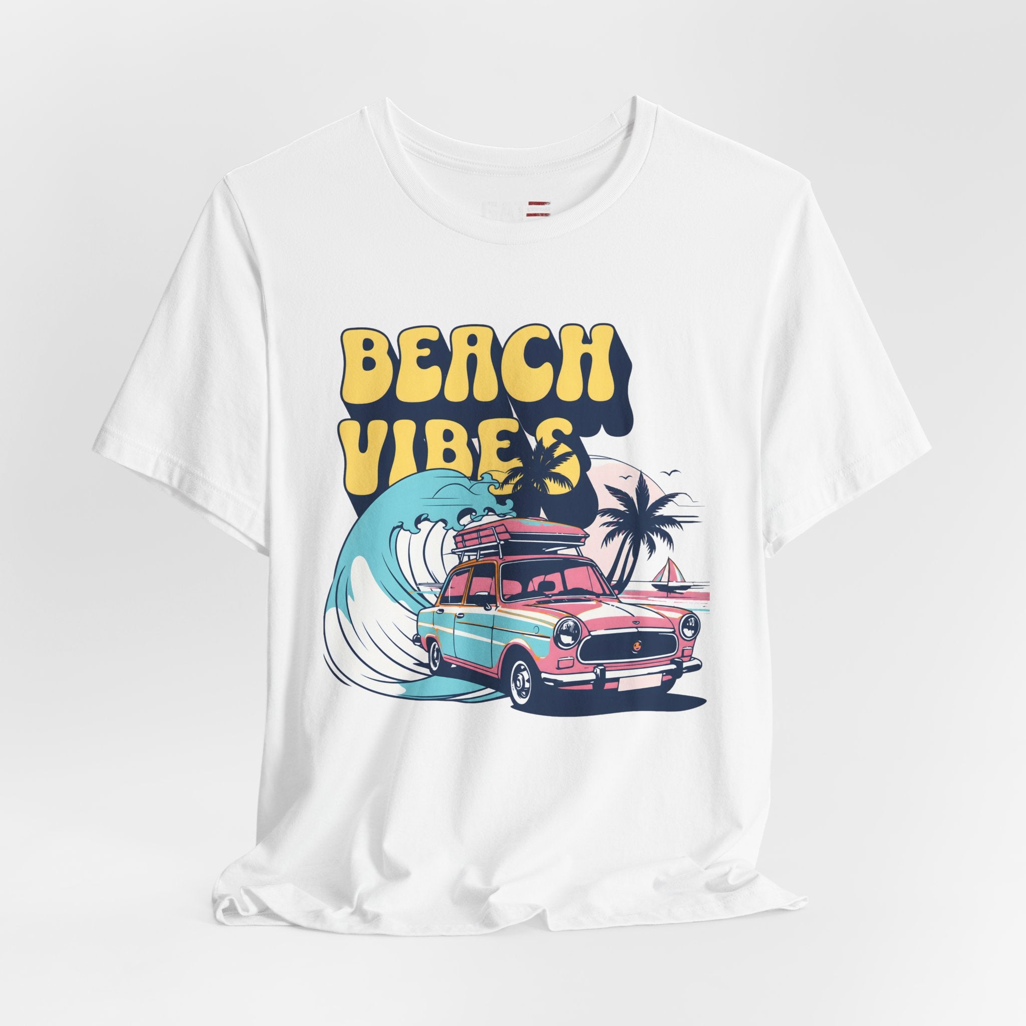 Beach Vibes Shirt, Retro Beach Tee, Vintage Summer Shirt, Coastal Vacation T Shirt, Surf Car Graphic Tee, Groovy Beach Lover Gift