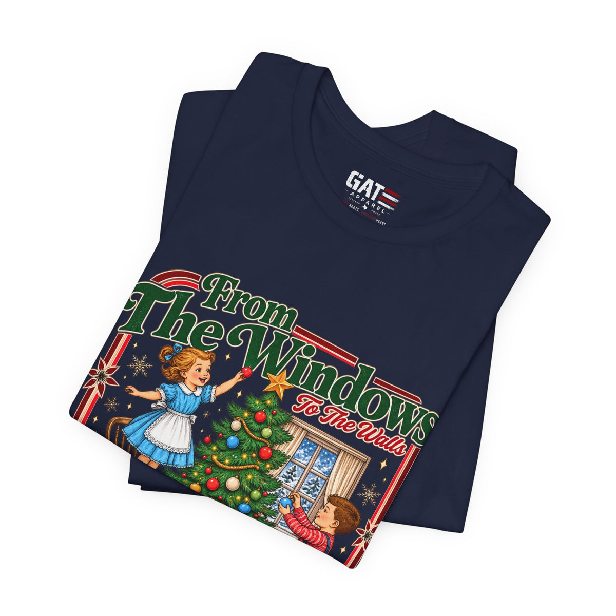 Christmas Tree Decorating Tee — “From The Windows I’m About To Deck These Halls” Holiday Shirt
