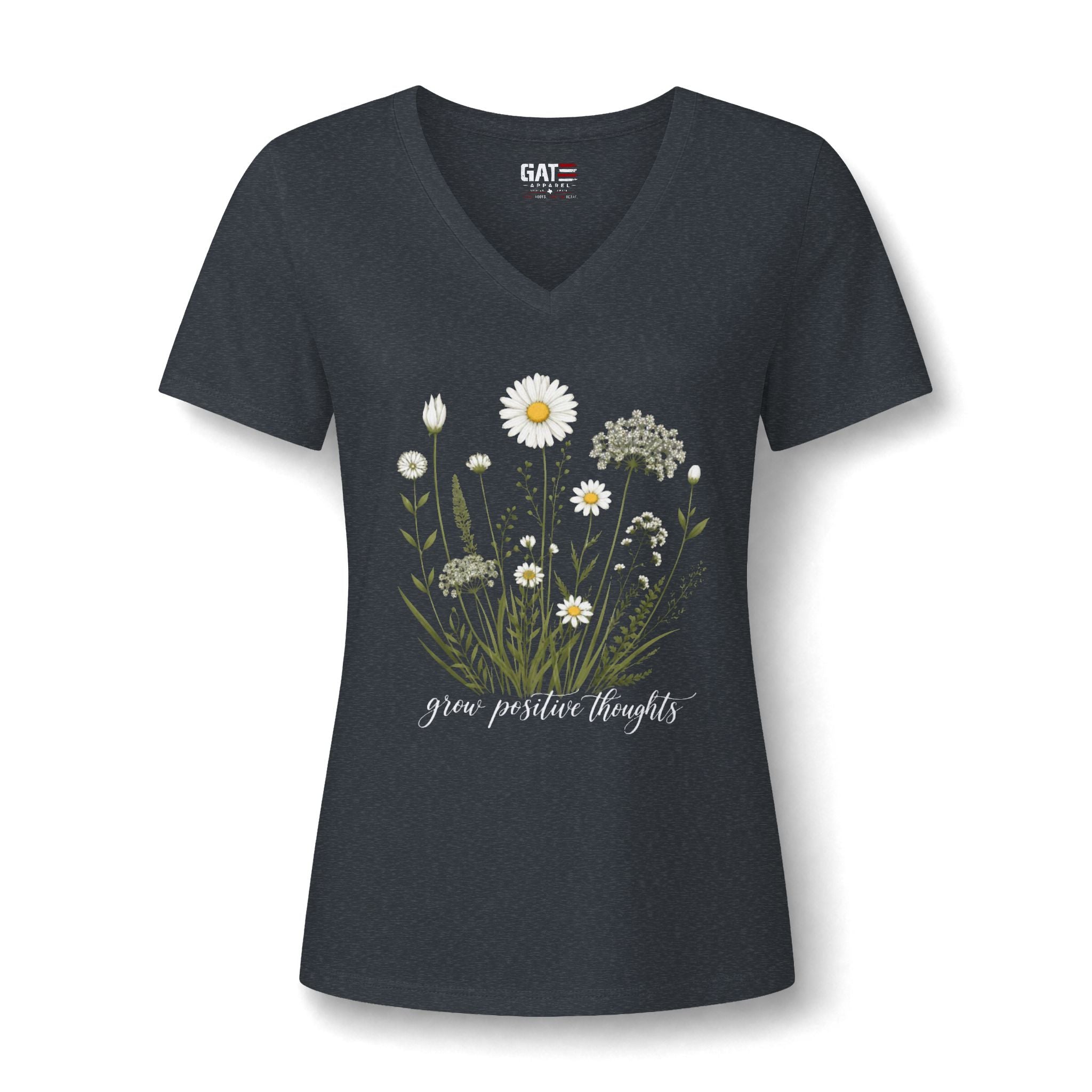 Daisy Wildflower V-Neck Tee — Give Positive Thoughts Floral Women's Shirt