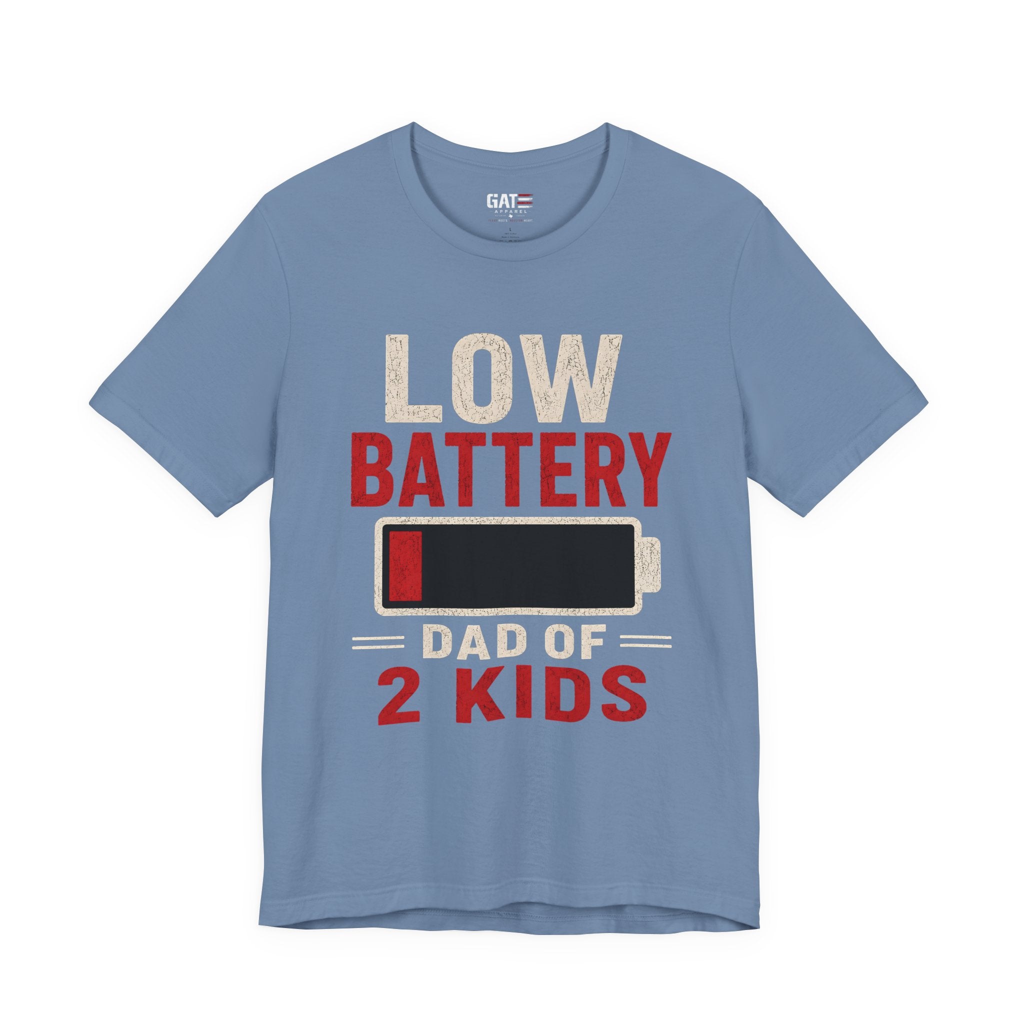 Low Battery Dad of 2 Kids Shirt, Funny Tired Dad Tee, Father of Four Gift, Parenting Humor Shirt, Exhausted Dad Graphic Tee