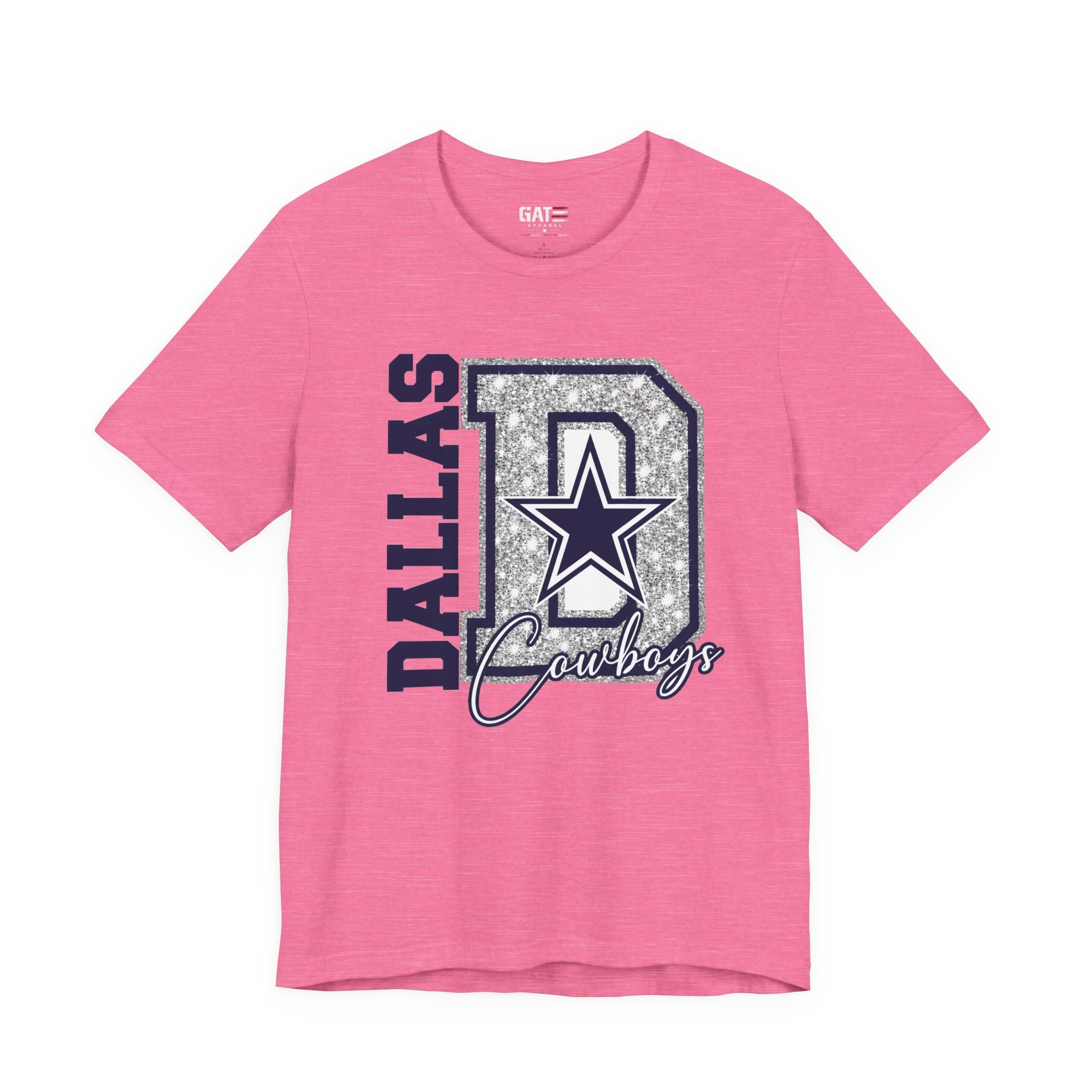 Dallas Football Glitter D Shirt, Blue and Silver Game Day Tee, Western Script Graphic Shirt, Sparkle Fan Apparel