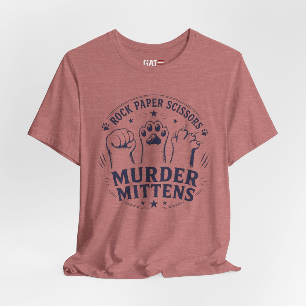 Rock Paper Scissors Murder Mittens Shirt, Funny Cat Lover Tee, Cat Paw Graphic T-Shirt, Cute Cat Mom Gift, Murder Mittens