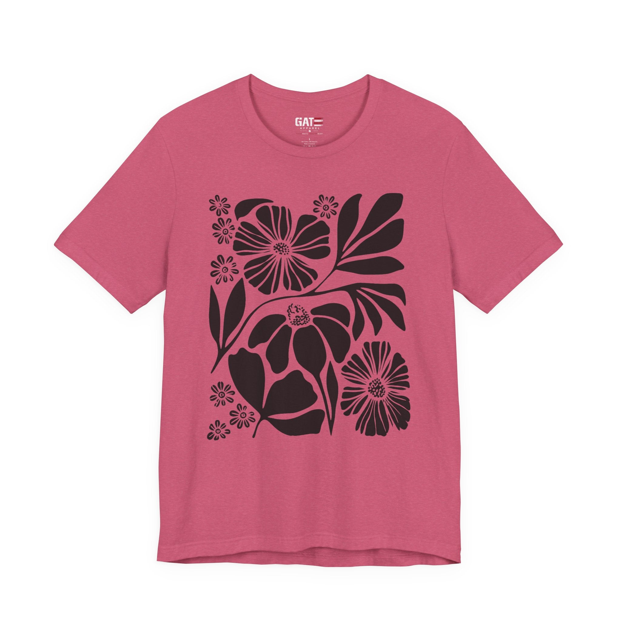 Floral Silhouette Tee — Black Botanical Flower Print