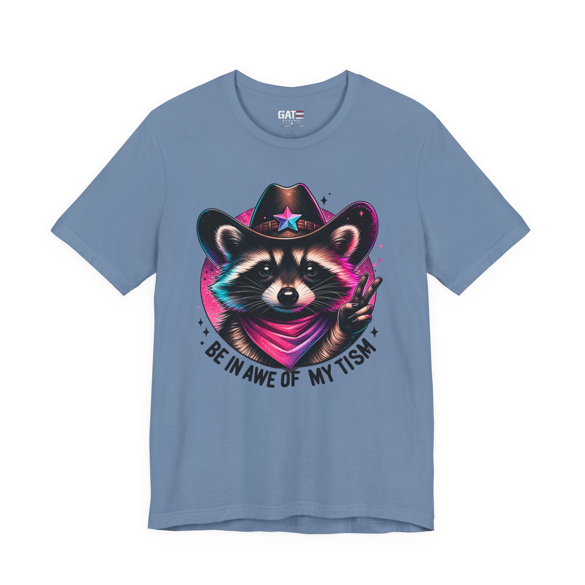 Raccoon Cowboy Graphic Tee – "Be in Awe of My Tism" Cute Western Animal T-Shirt