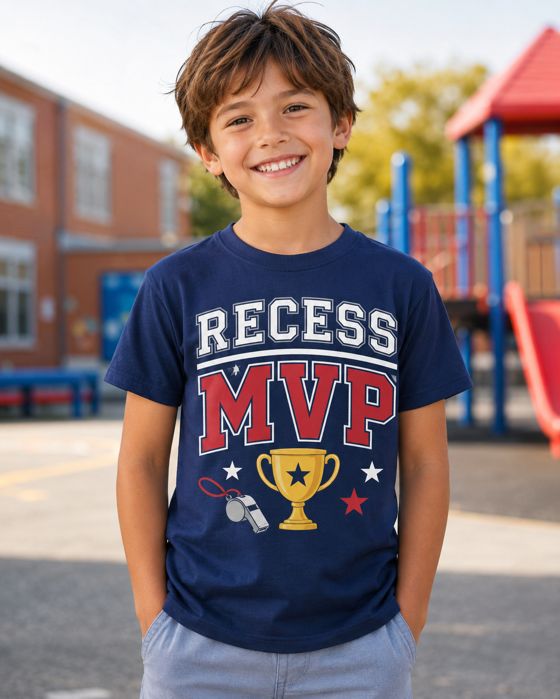 Recess MVP Kids T‑Shirt — Trophy & Whistle Playground Shirt for Boys & Girls