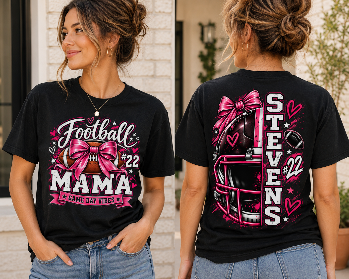 Football Mom Personalized Shirt Custom Player Name Number Helmet Game Day Tee