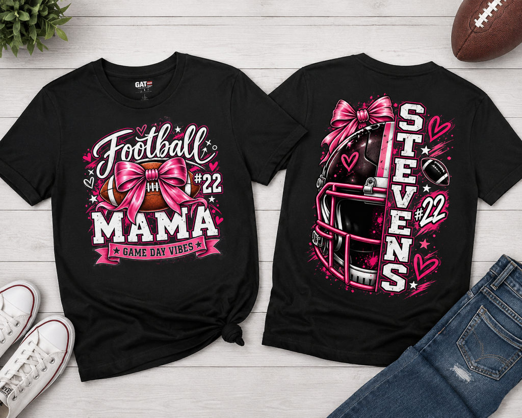 Football Mom Personalized Shirt Custom Player Name Number Helmet Game Day Tee