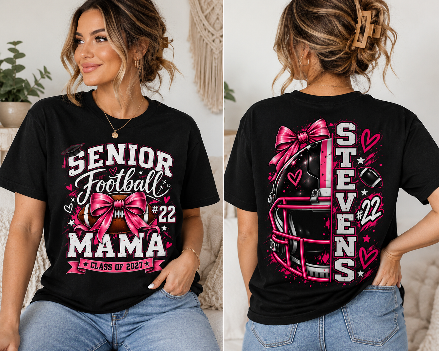 Football Mom Personalized Shirt Custom Player Name Number Helmet Game Day Tee