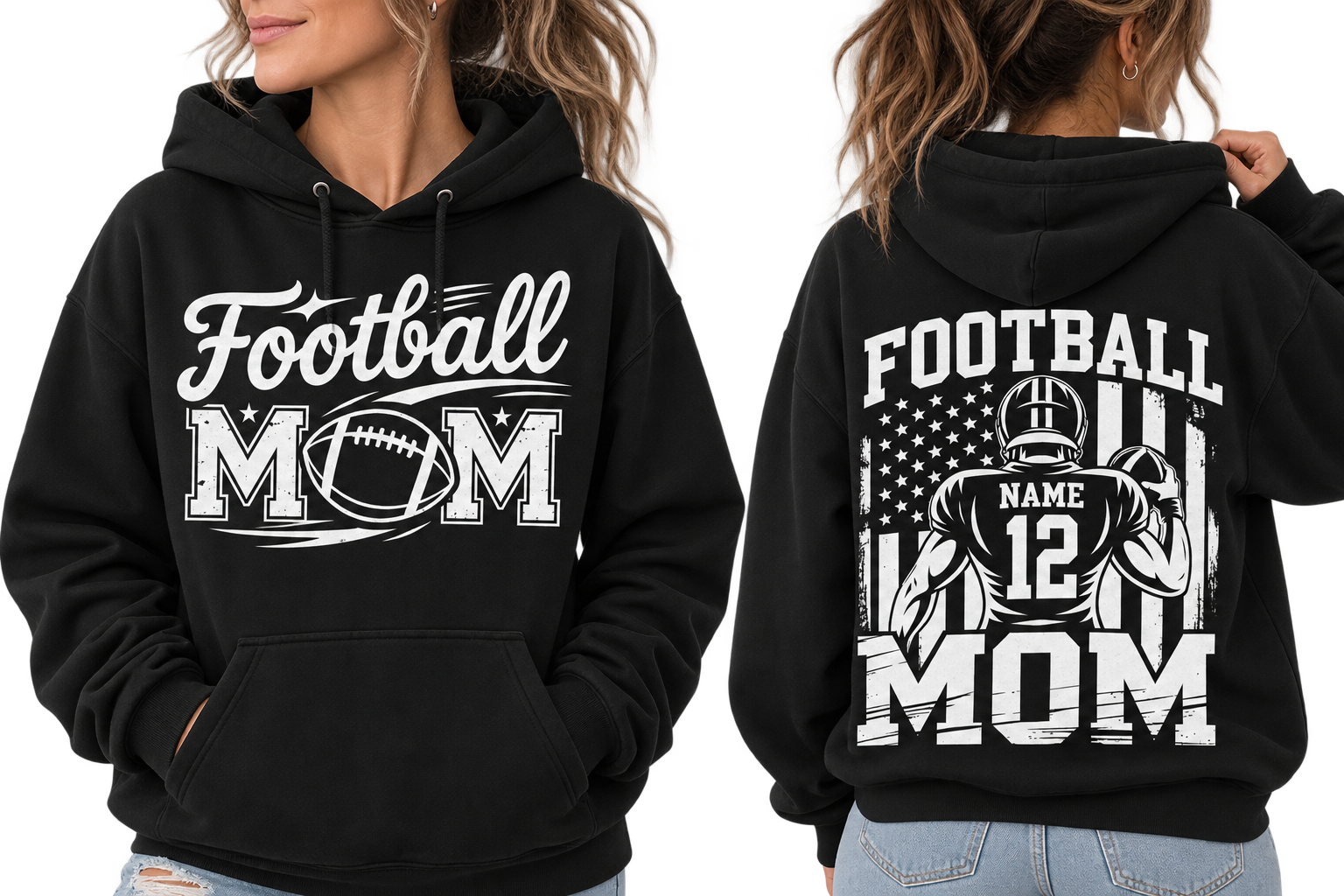 Football Mom Personalized Comfort Hoodie Custom Player Name Number Game Day Tee