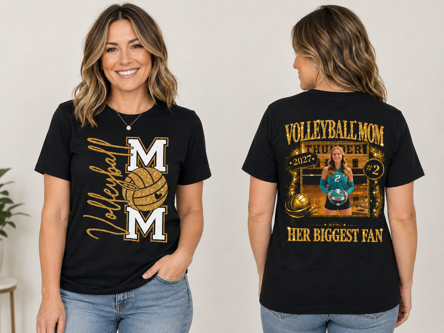 Volleyball Mom T‑Shirt –  (Custom Photo, Name, & Number)