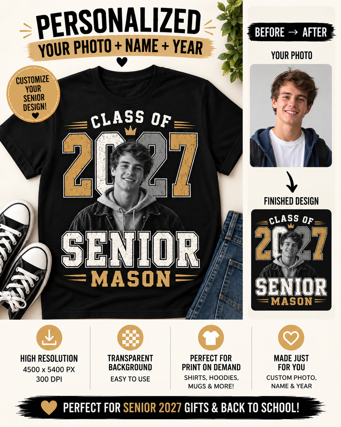 Personalized Senior 2027 Custom Photo Shirt | Graduation Tee