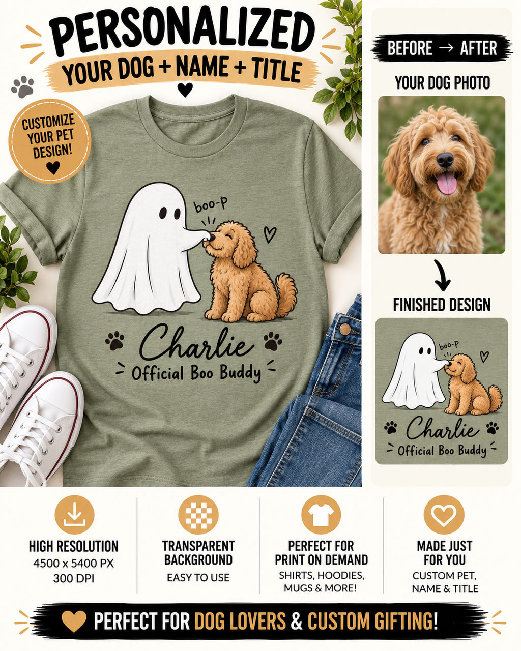 Personalized Ghost Boop Dog Shirt – Custom Pet Photo Halloween Tee