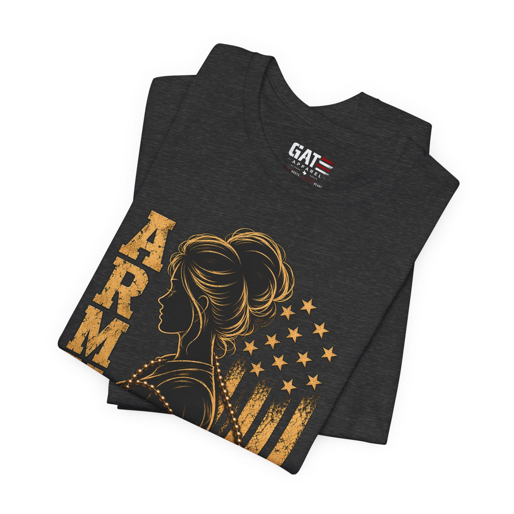 Female Army Vet Tee – Proud Military Mom Shirt with Dog Tags & American Flag