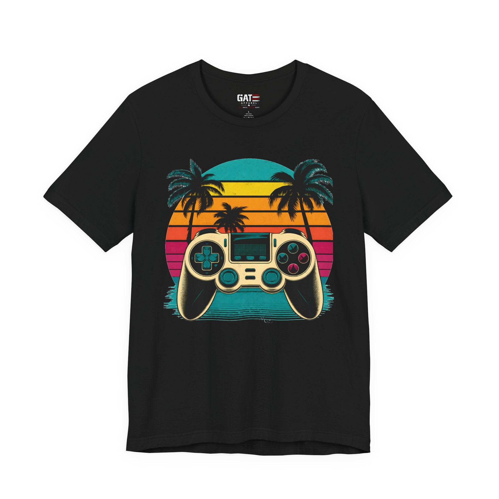 Retro Gaming Shirt, Gamer Sunset Tee, Video Game Controller Shirt, 80s Retro Gamer Gift, Beach Gaming T Shirt