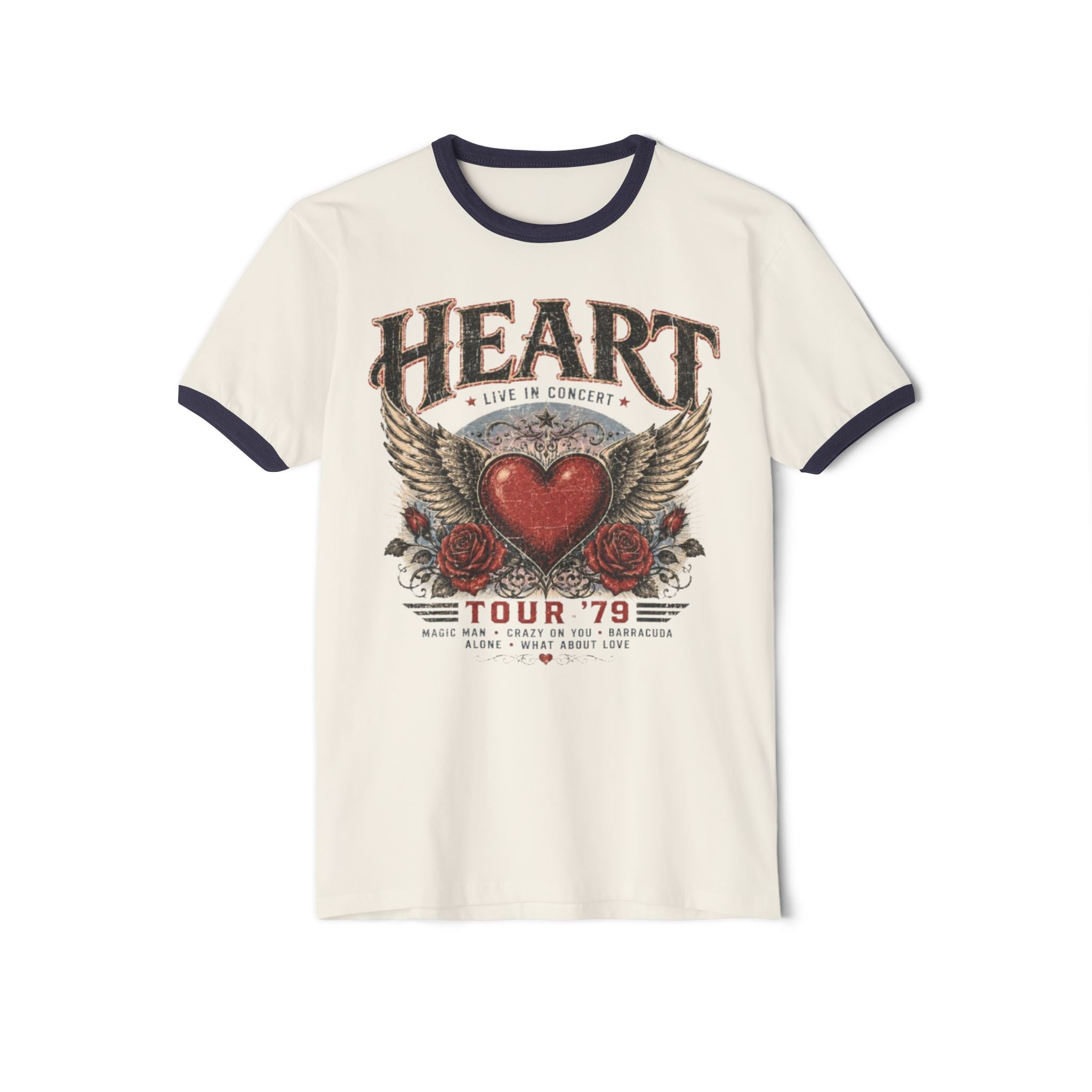 Heart Tour '79 Ringer T‑Shirt — Vintage Winged Heart Band Tee