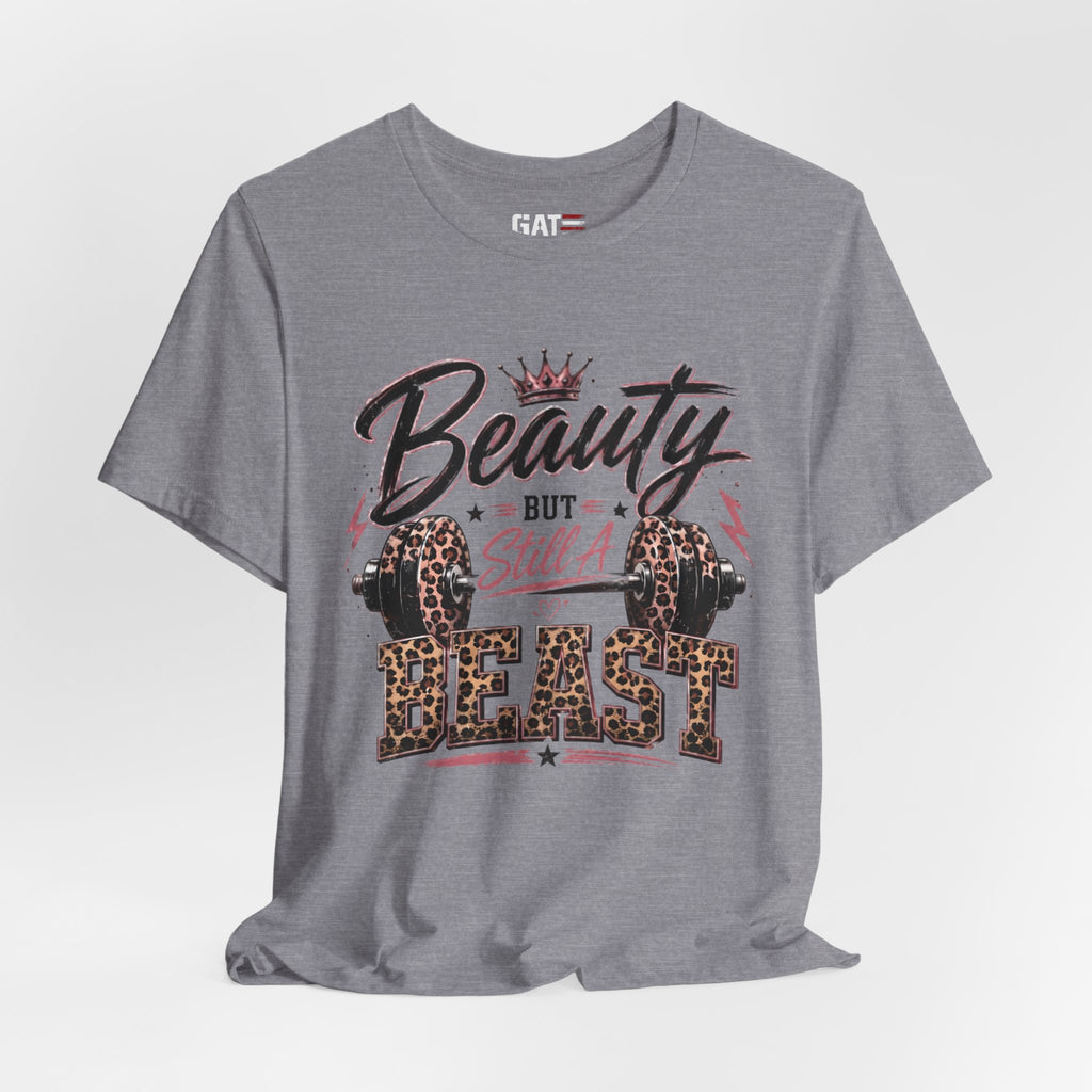 Beauty But Still A Beast Shirt, Women's Gym Shirt, Leopard Print Workout Tee, Fitness Shirt for Her