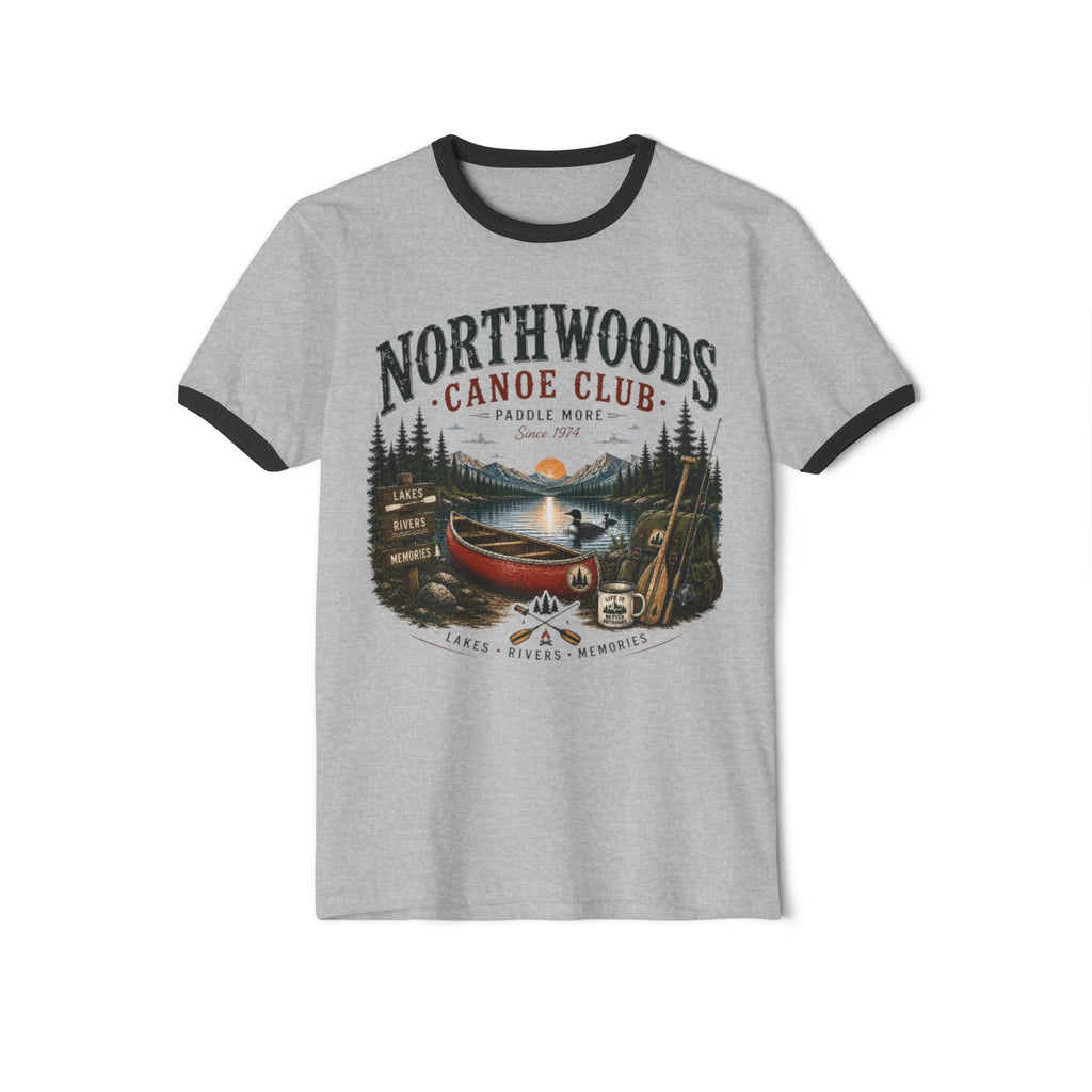 Northwoods Canoe Club Ringer T-Shirt — Vintage Camping Lake Graphic