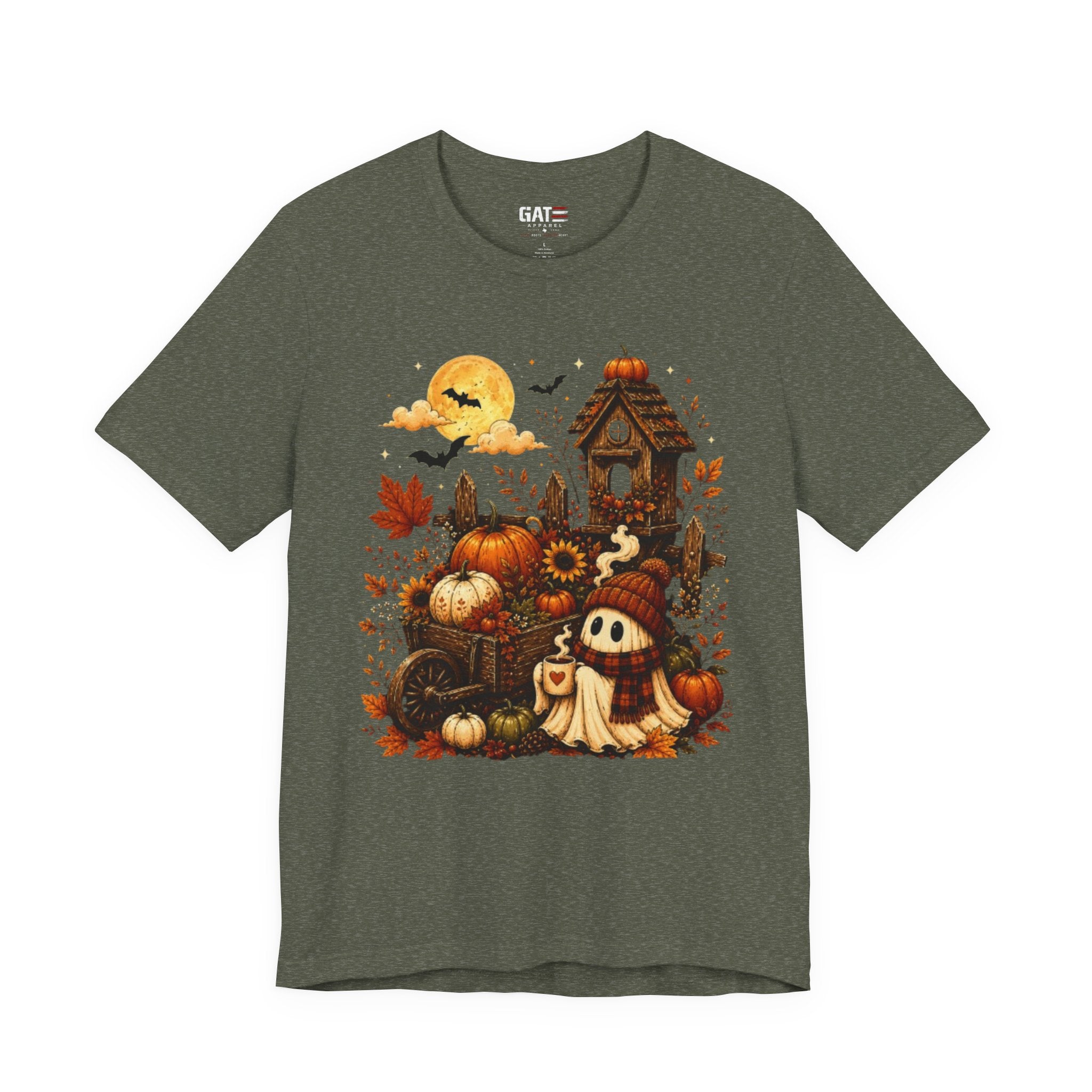 Halloween Pumpkin Patch Tee — Cute Ghost & Haunted House Fall Shirt
