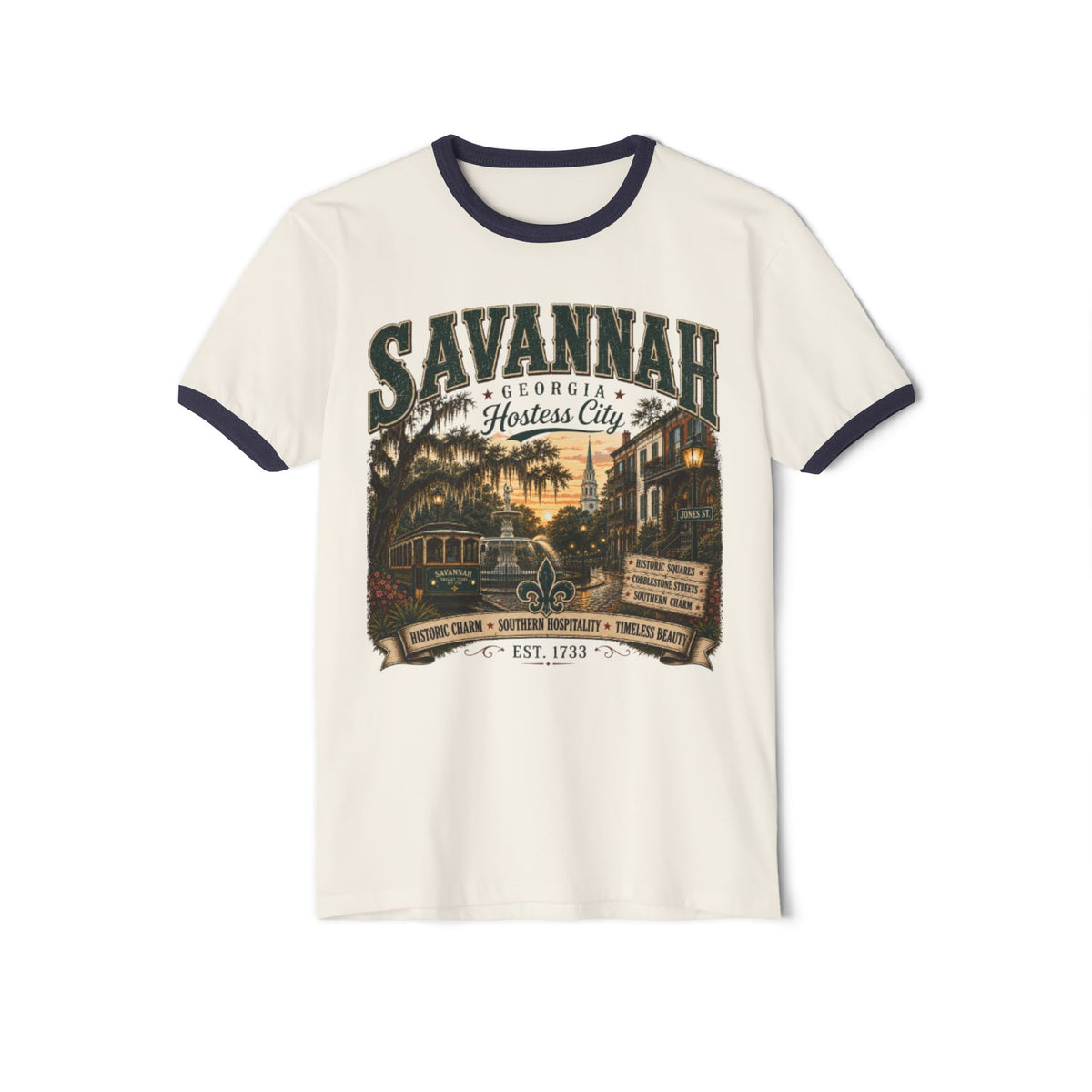 Savannah Georgia Ringer Shirt | Vintage Travel Tee