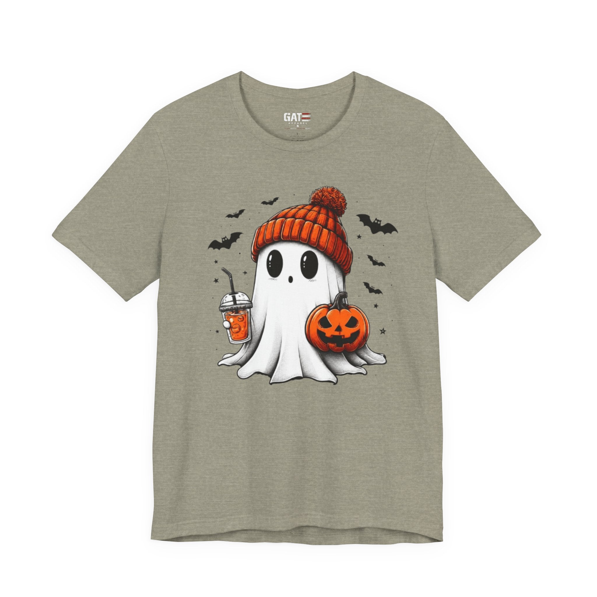 Halloween Ghost Tee — Cute Ghost with Pumpkin & Pumpkin Spice Drink T-Shirt