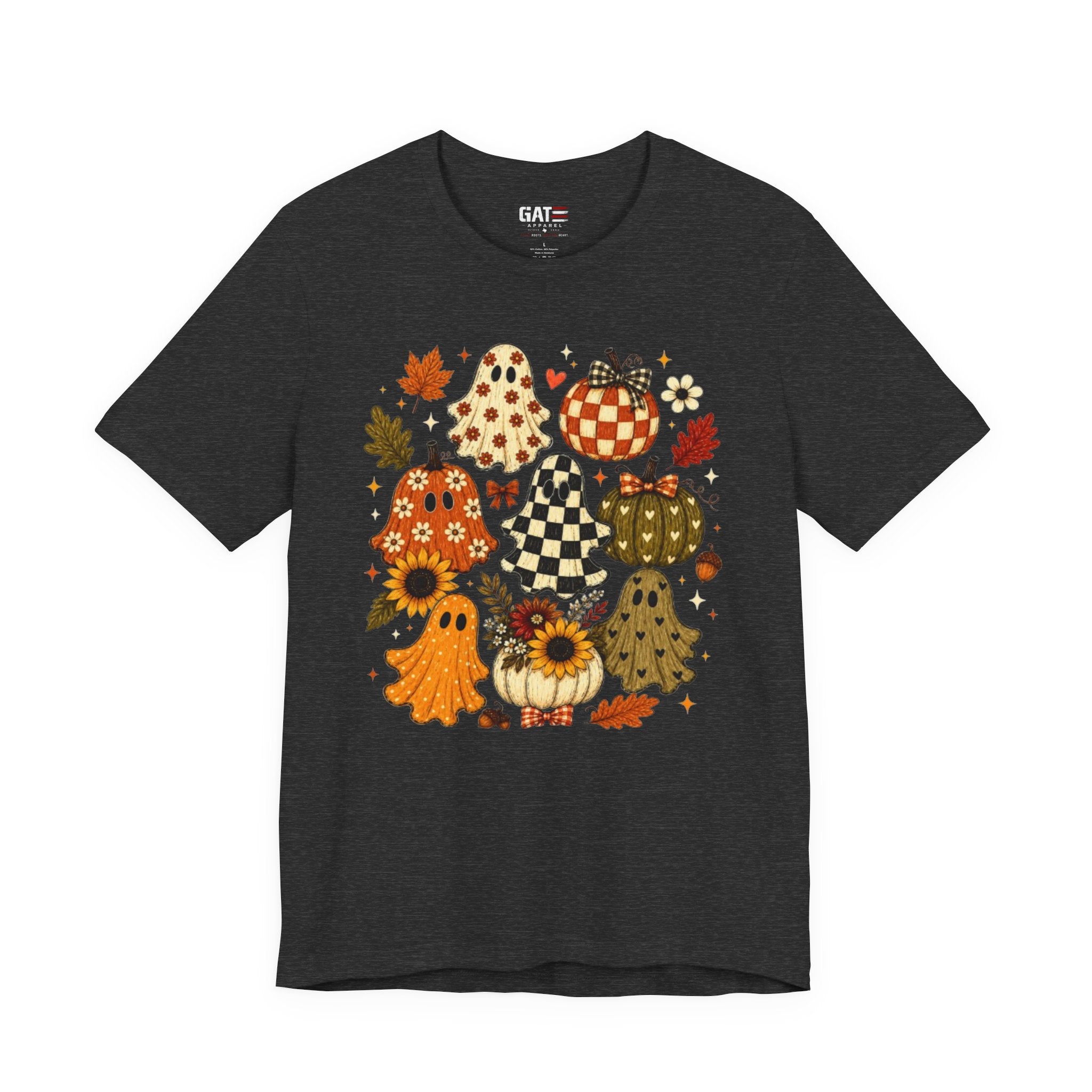 Halloween Pumpkin Ghosts Tee — Autumn Sunflower Fall Graphic T-Shirt
