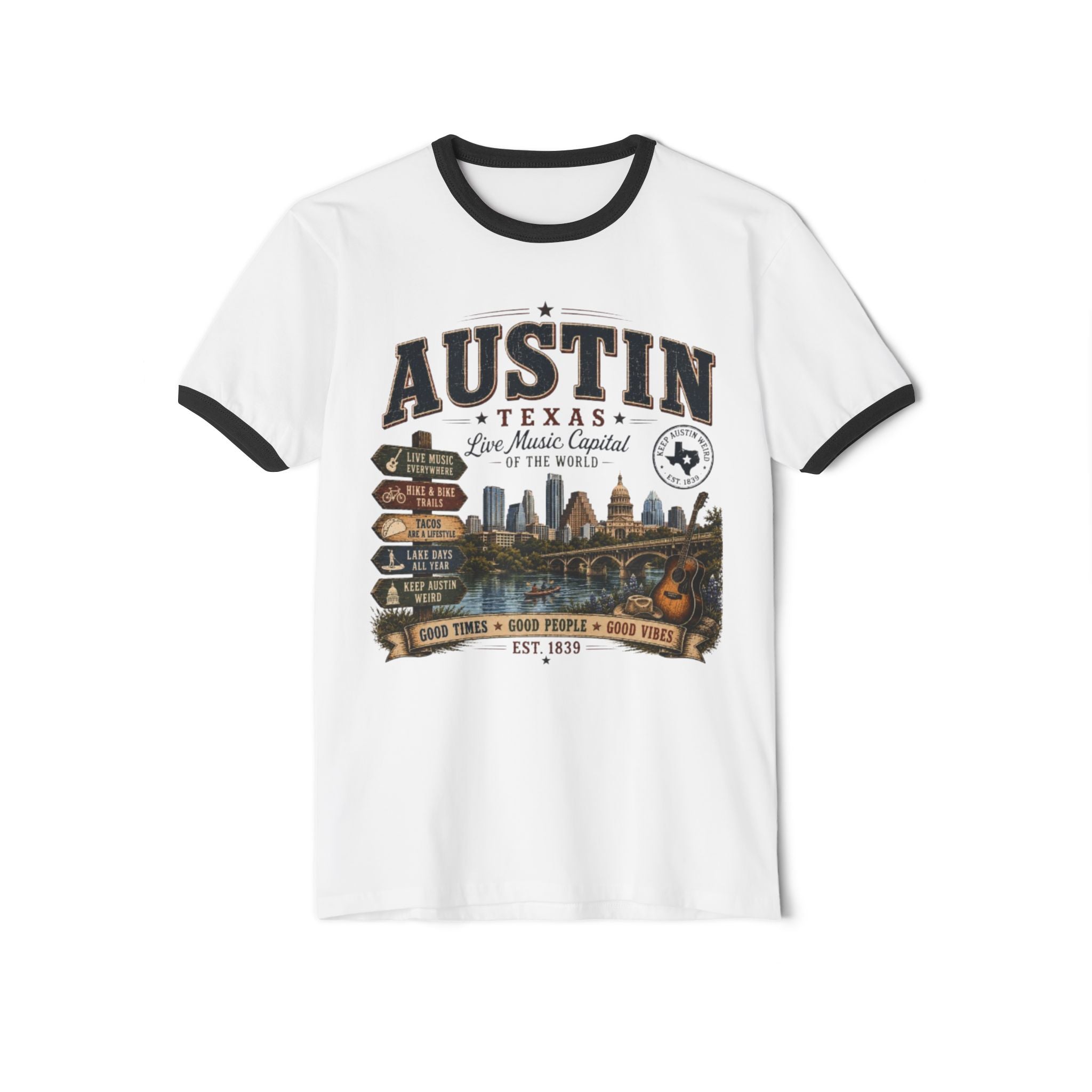 Austin, Texas Vintage Skyline Ringer T-Shirt