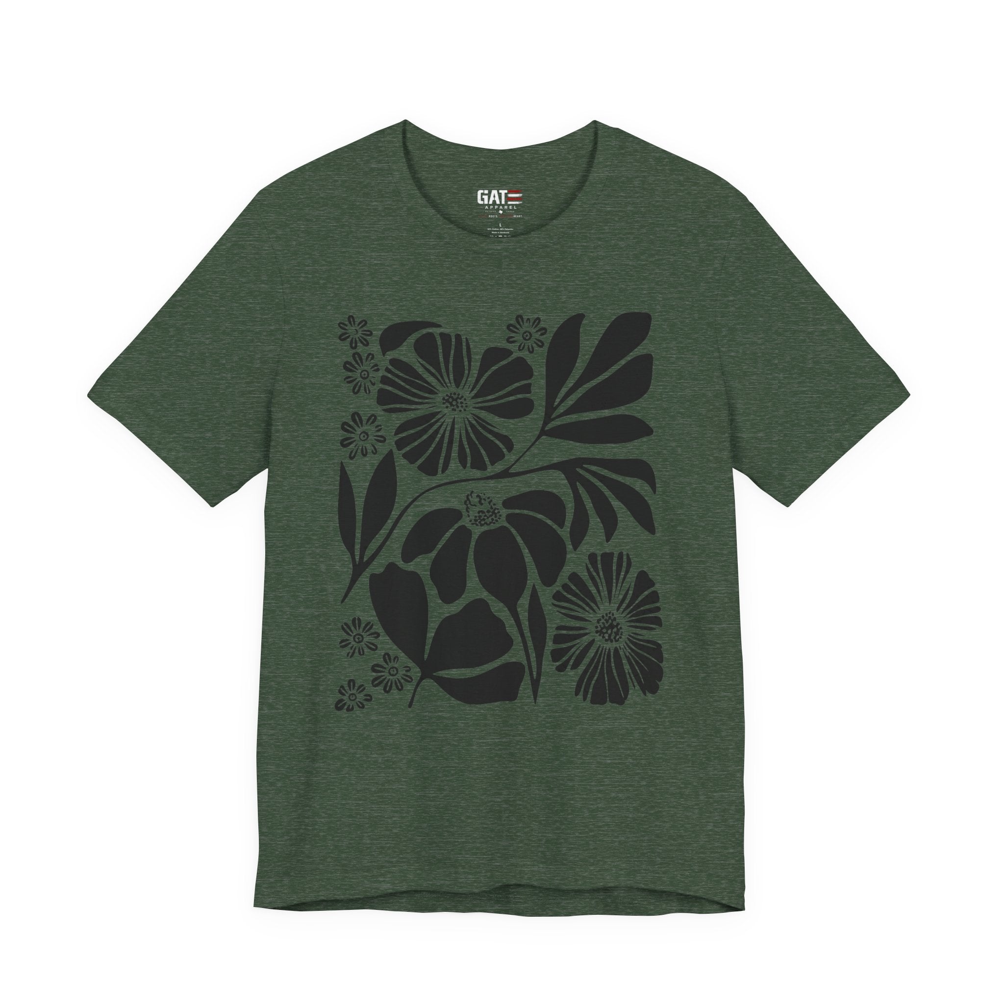 Floral Silhouette Tee — Black Botanical Flower Print
