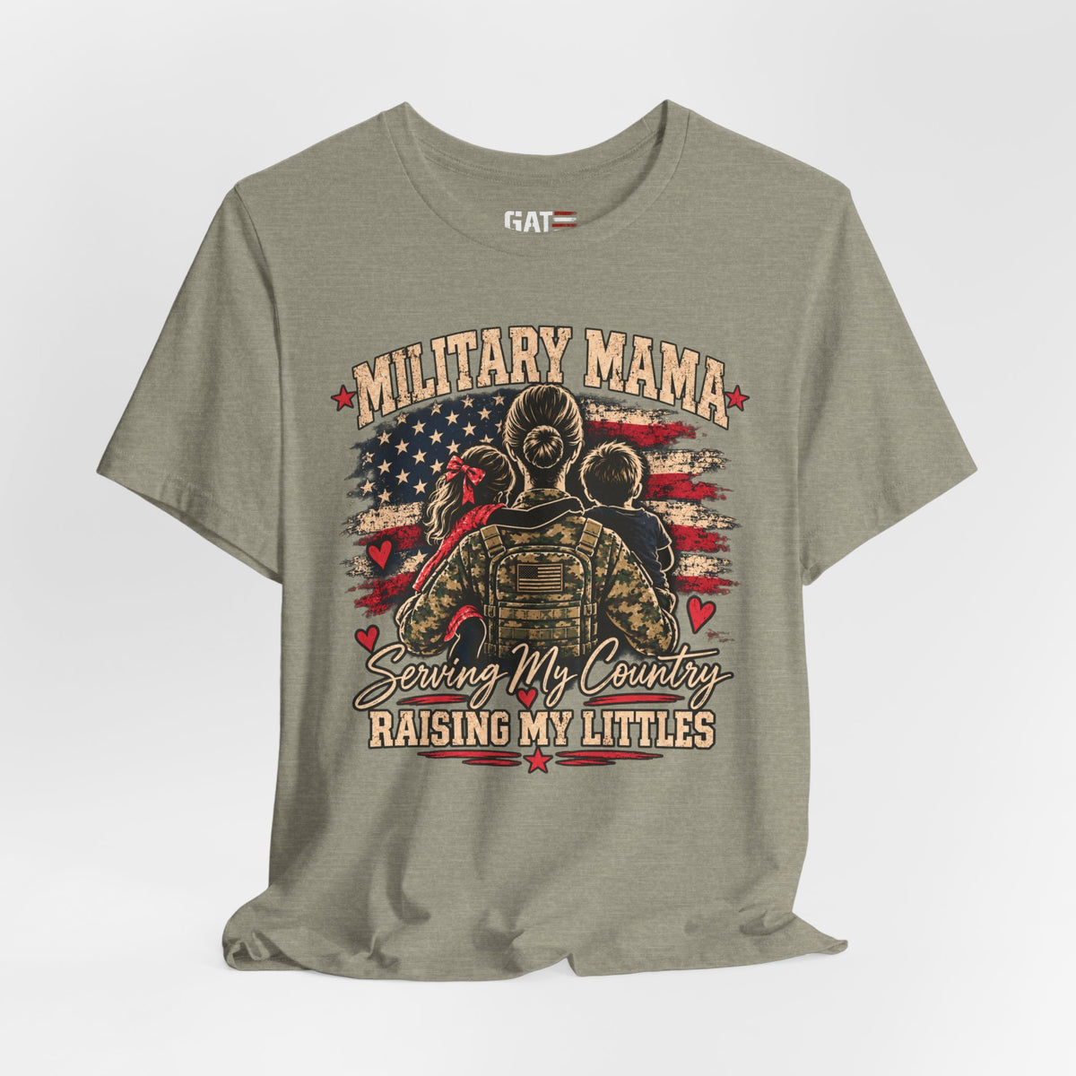 Military Mama T-Shirt – "Serving My Country, Raising My Littles" Patriotic Mom Tee
