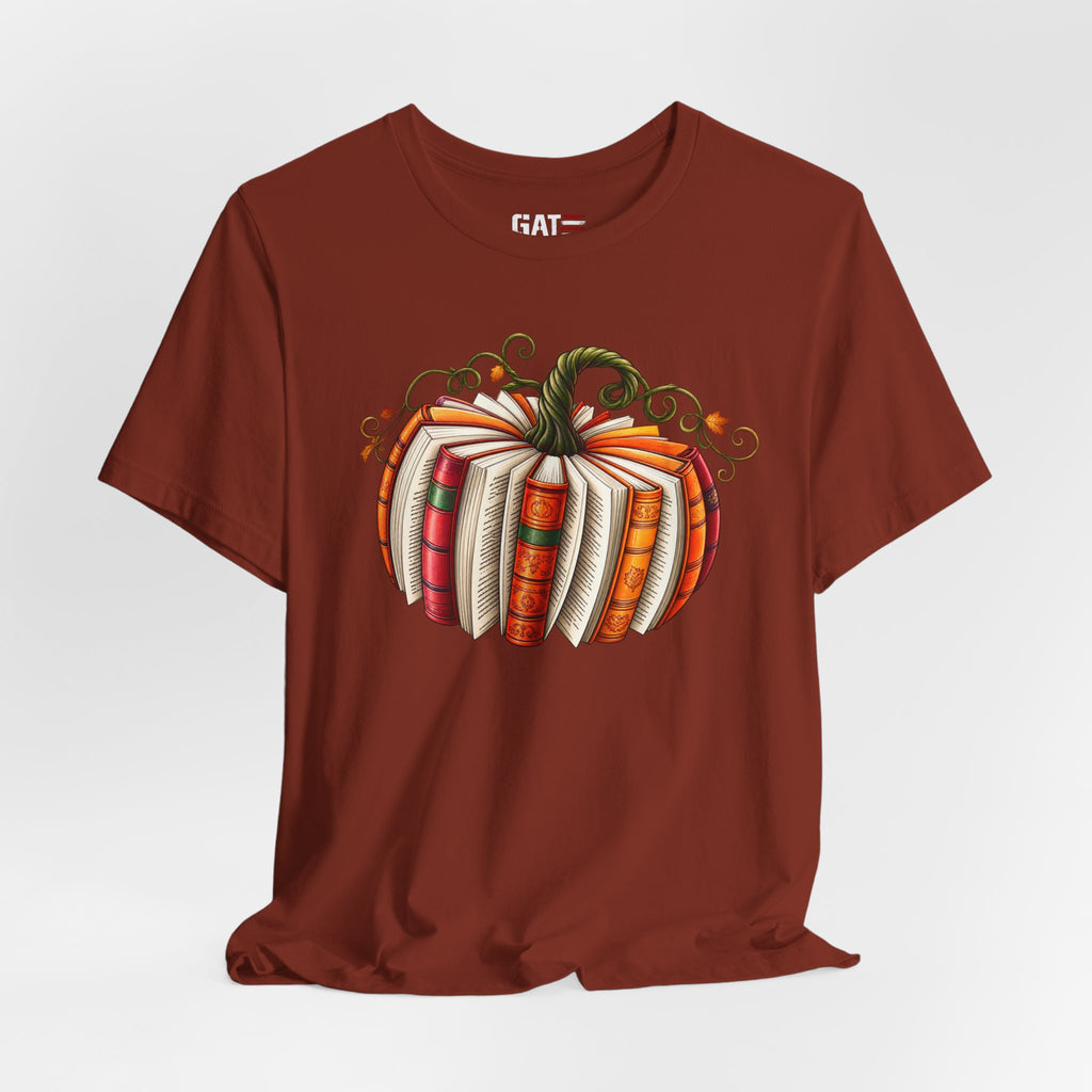 Fall Book Lover Shirt – Pumpkin Books Graphic Tee – product photo
