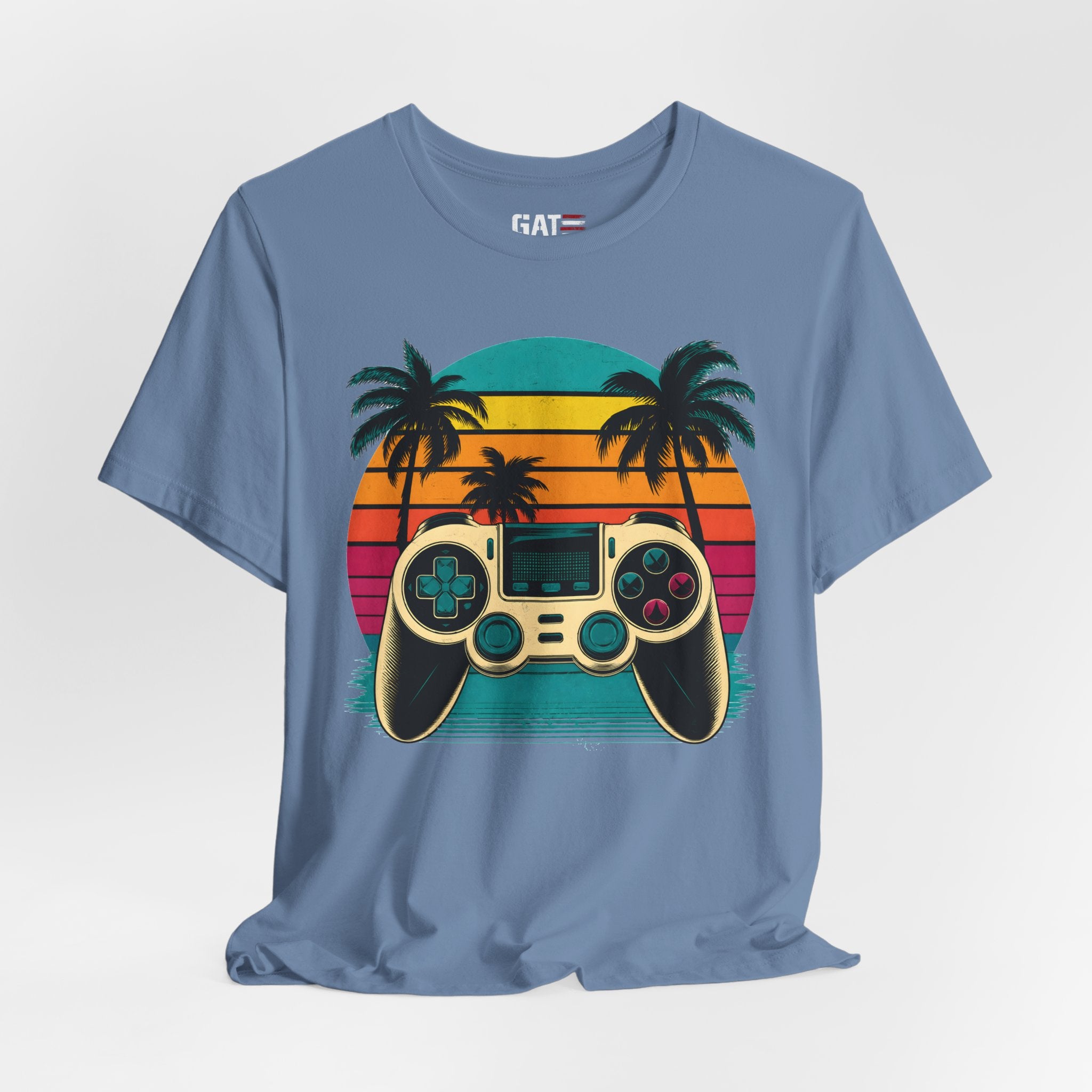 Retro Gaming Shirt, Gamer Sunset Tee, Video Game Controller Shirt, 80s Retro Gamer Gift, Beach Gaming T Shirt