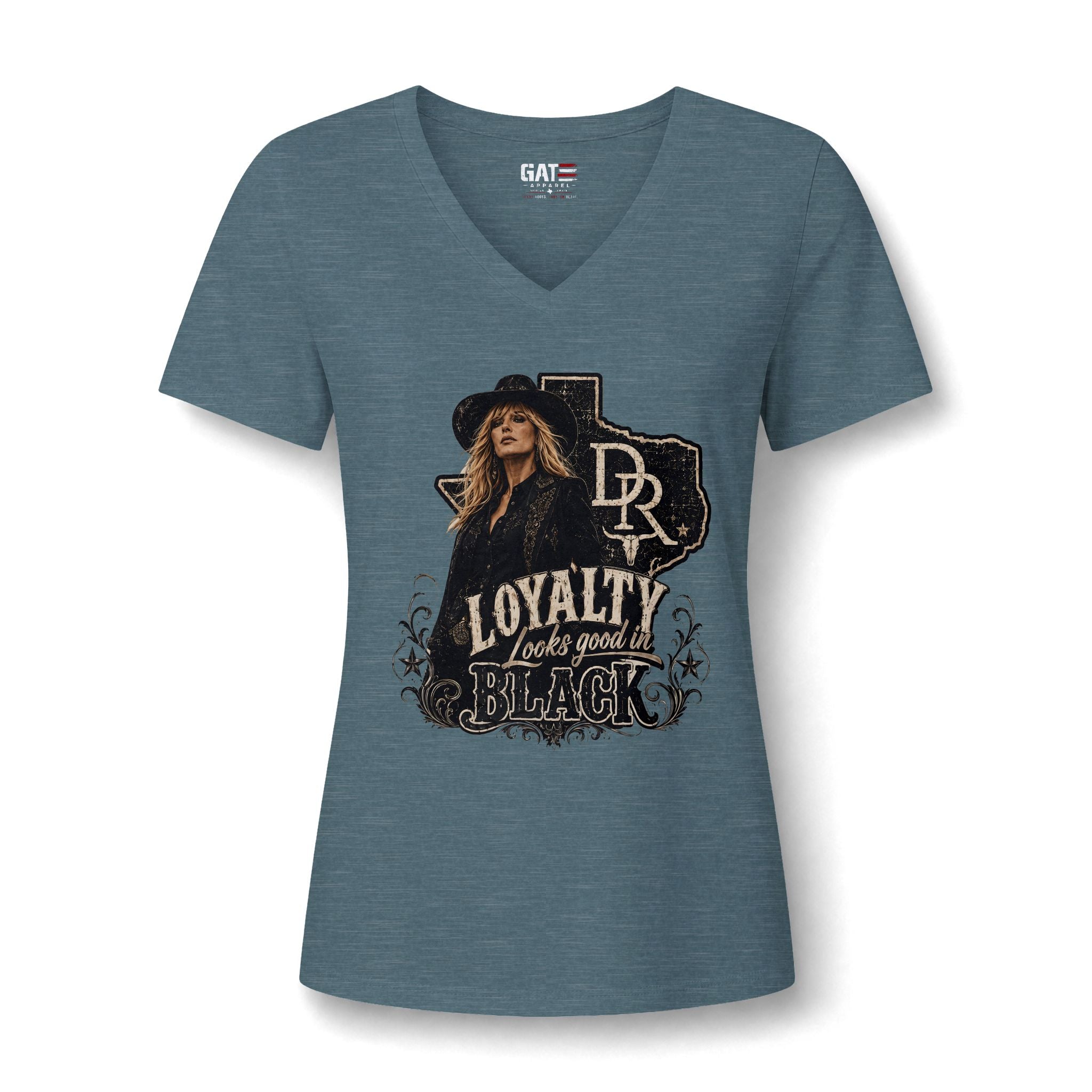 Women's V-Neck Tee — "Loyalty Looks Good in Black" Graphic