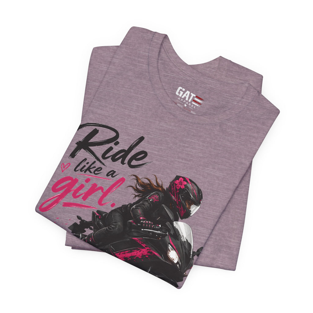 Ride Like A Girl Shirt, Women Motorcycle Rider Tee, Pink Biker Shirt, Moto Girl Gift, Sport Bike Shirt, Female Rider Tee