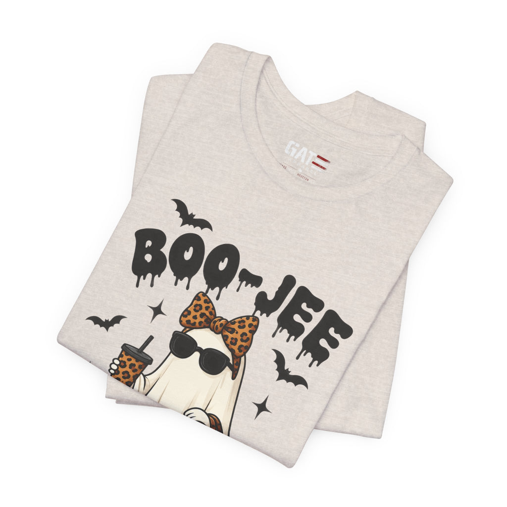 Boo-Jee Leopard Ghost Tee — Cute Halloween Graphic T-Shirt