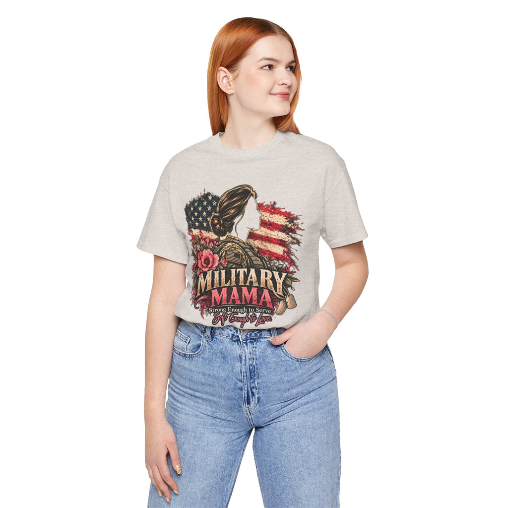 Military Mama Tee — Patriotic Mom Shirt with American Flag & Floral Combat Design