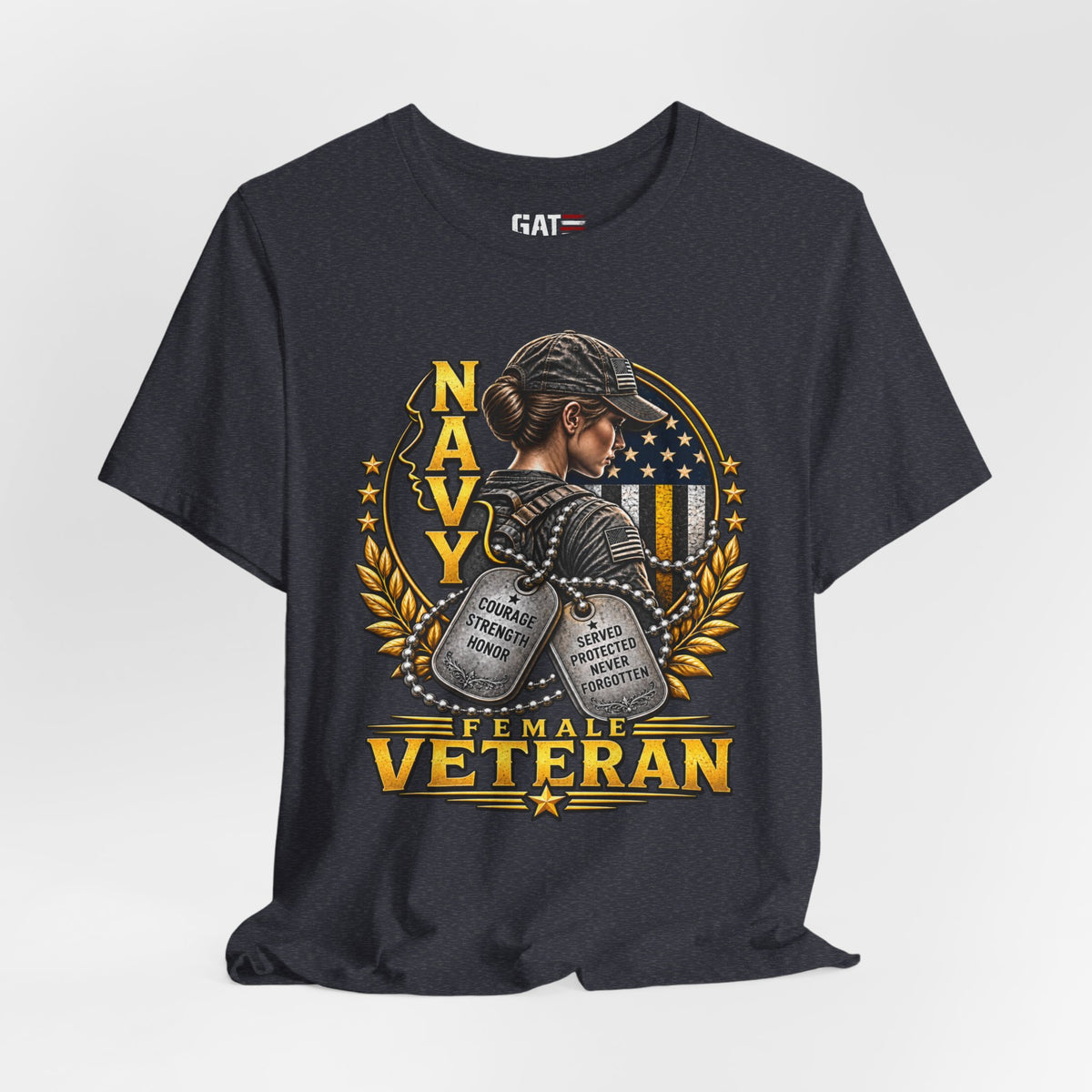 Female Navy Veteran Dog Tags Shirt | Patriotic Military Tee