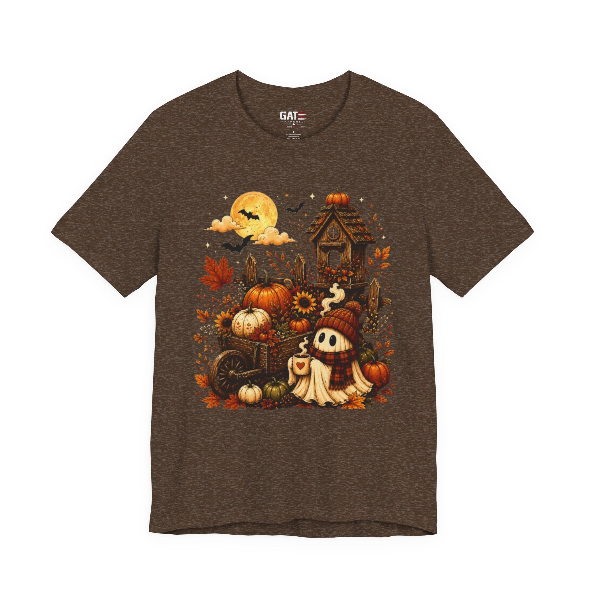Halloween Pumpkin Patch Tee — Cute Ghost & Haunted House Fall Shirt