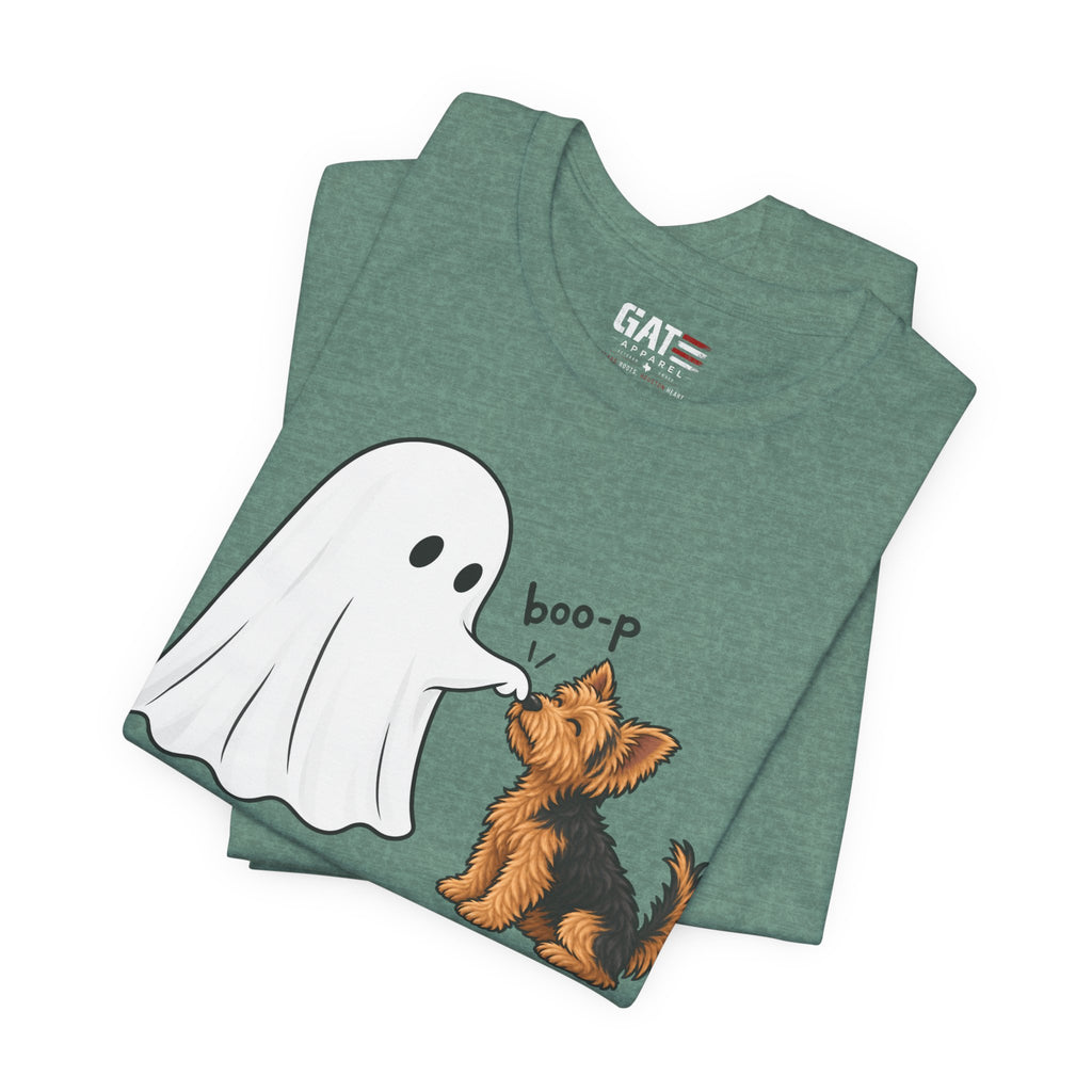 Halloween Ghost & Terrier— "boo-p" Cute Dog Halloween T-Shirt
