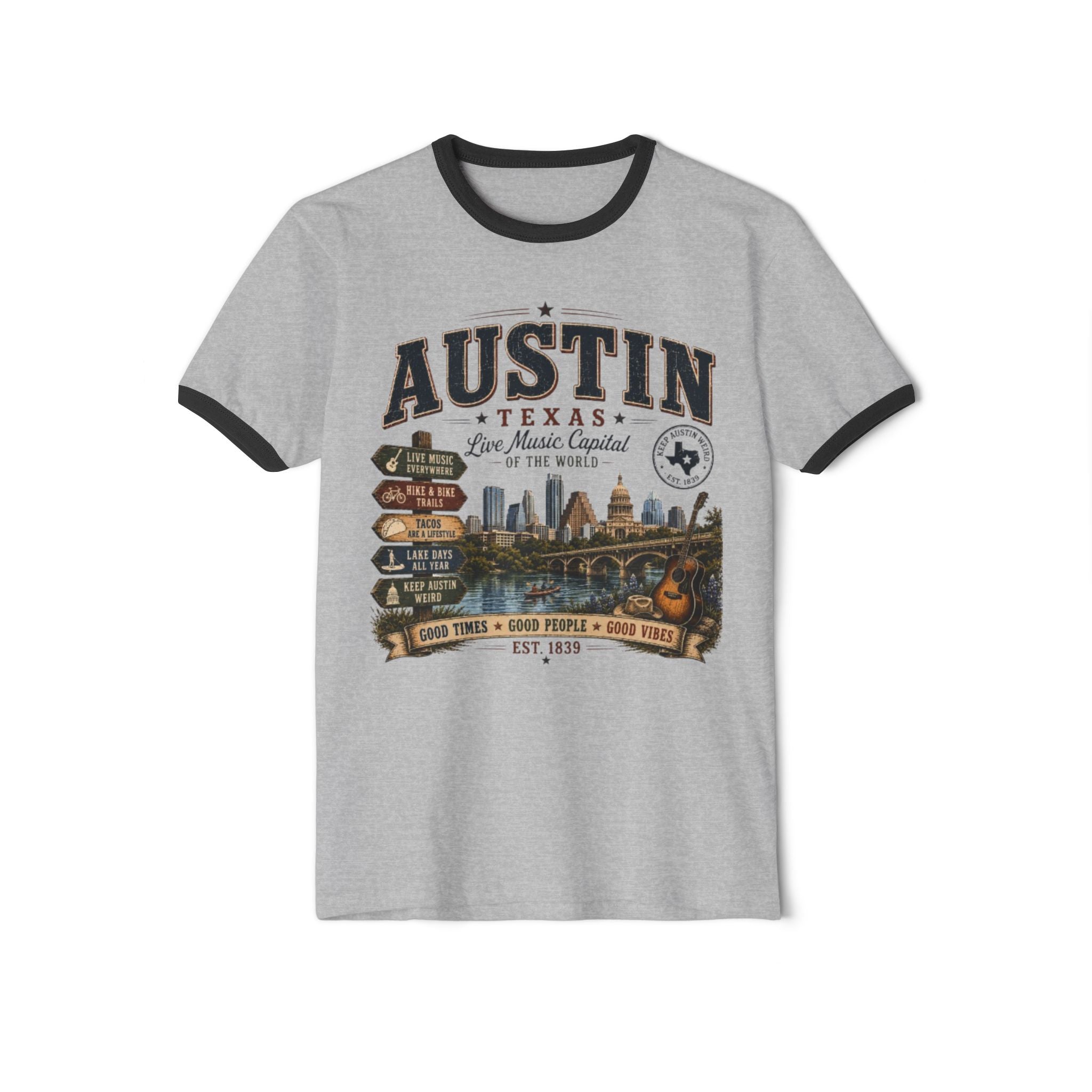 Austin, Texas Vintage Skyline Ringer T-Shirt